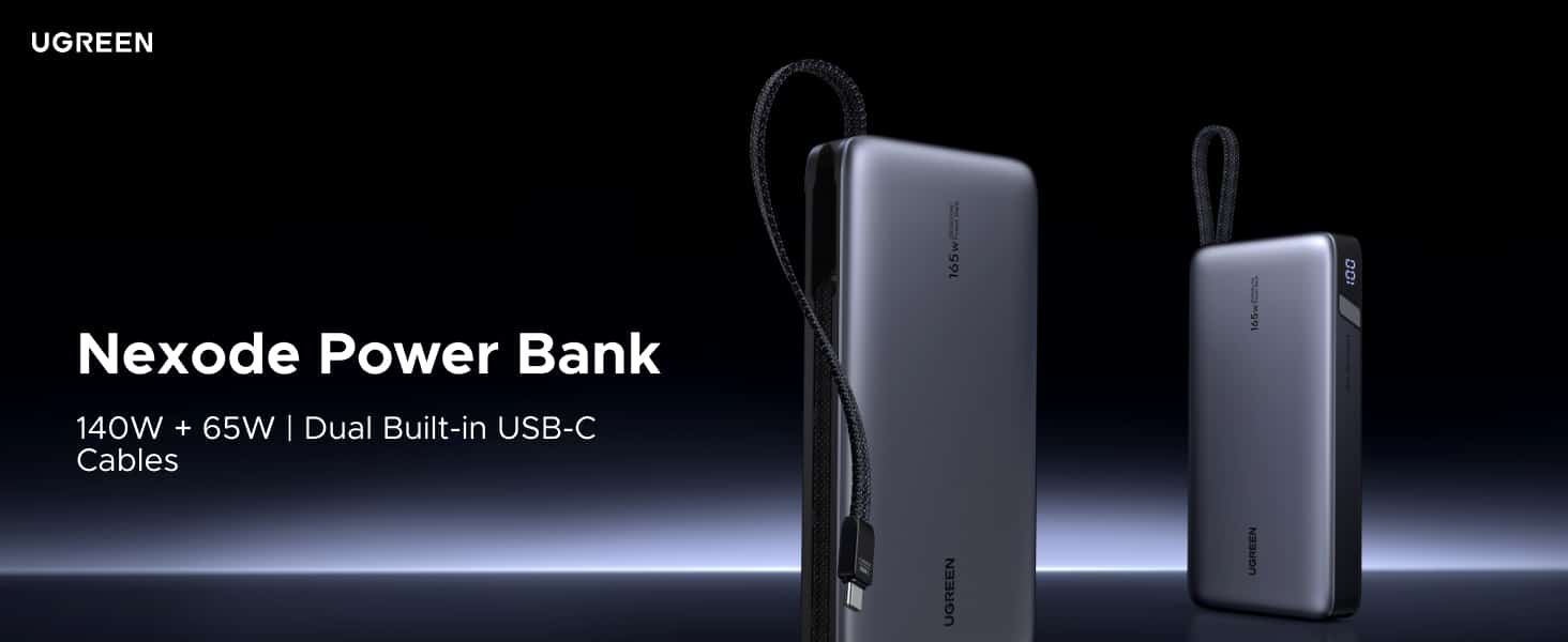 UGREEN PB552 55997 Nexode Power Bank 25000mAh 165W with 2 Built in USB C Cables