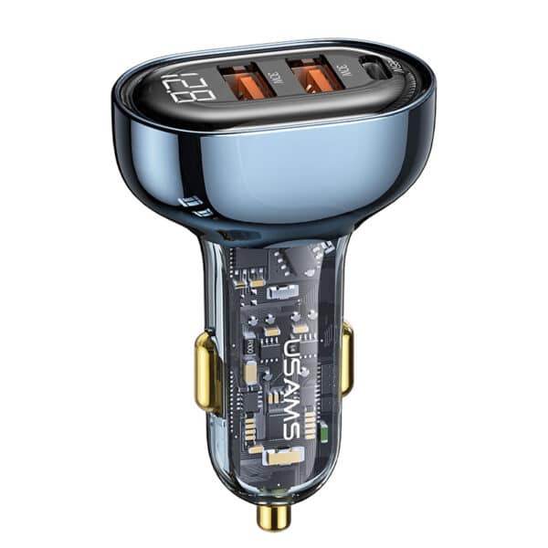 USAMS US-CC158 125W 3 Ports Transparent Digital Display Fast Car Charger - Icicle Series
