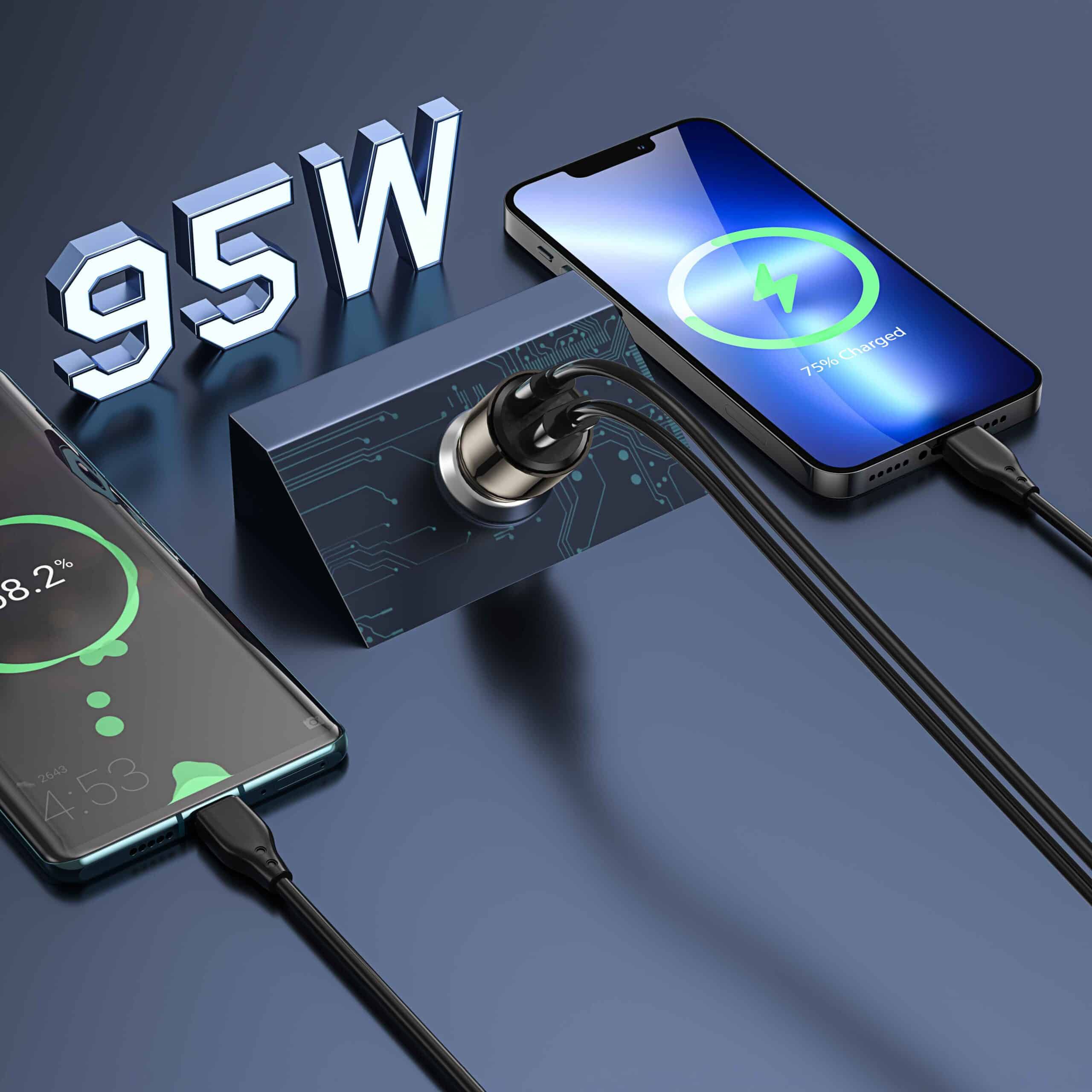 WiWU Geek Car Charger 95W USB A USB C 1