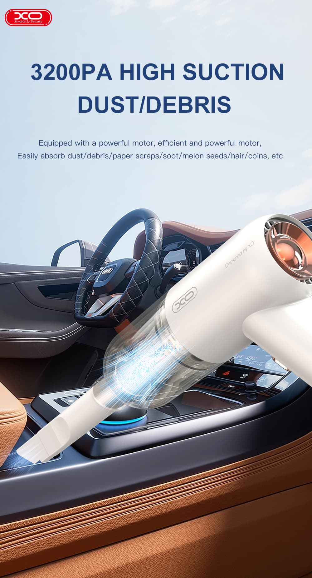 XO CZ007 37W Wireless Handheld Car Vacuum Cleaner 2