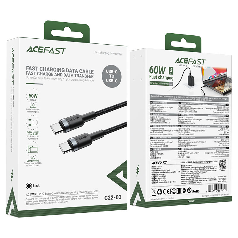ACEFAST C22 03 60W USB C to USB C Charging Cable 1