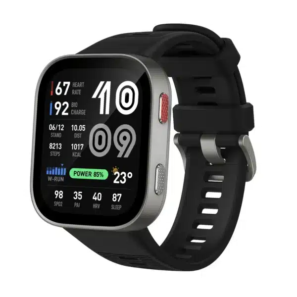 • **Amazfit Bip Max Smartwatch** is a feature-packed smartwatch built for users who demand exceptional battery life, advanced health monitoring, comprehensive fitness tracking, and smart everyday convenience. Featuring a stunning 2.07-inch AMOLED display with up to 3,000 nits brightness, a lightweight aluminum alloy frame, and up to 20 days of battery life, the Bip Max is designed to keep up with your active lifestyle. With built-in GPS supported by five satellite positioning systems, offline maps, 150+ sports modes, Bluetooth calling, Zepp Coach™ training plans, and BioCharge™ monitoring, this smartwatch delivers a premium experience for fitness enthusiasts, professionals, and everyday users alike. • **Large 2.07-Inch AMOLED Display** provides vivid colors, sharp details, and excellent readability with a high-resolution 432 × 514 screen and 324 PPI density. • **Ultra-Bright 3,000-Nit Display** ensures outstanding visibility even under direct sunlight, making outdoor workouts and navigation easier. • **Premium Aluminum Alloy Design** combines durability with a lightweight, stylish construction that is comfortable for all-day wear. • **Exceptional 20-Day Battery Life** delivers extended usage without frequent charging, making it ideal for travel, fitness tracking, and daily use. • **Built-In Offline Maps & Navigation** allows users to download maps and receive turn-by-turn directions directly from the watch. • **Accurate GPS Tracking** utilizes five satellite positioning systems for precise route tracking during outdoor activities. • **150+ Sports Modes** support a vast range of workouts including running, cycling, swimming, strength training, yoga, HYROX, team sports, and outdoor adventures. • **BioTracker™ 6.0 Sensor Technology** provides advanced heart rate, blood oxygen, stress, and health monitoring with improved accuracy. • **BioCharge™ Energy Monitoring** helps users understand daily energy levels by analyzing recovery, activity, workouts, and stress. • **Zepp Coach™ Personalized Training** creates adaptive workout plans based on fitness levels, performance, and recovery metrics. • **Bluetooth Calling & Smart Notifications** keep users connected with call handling, app alerts, messages, and reminders directly from the wrist. • **Voice Control with Zepp Flow™** enables voice-based operation for settings adjustments, information access, voice memos, and supported messaging features. --- ```markdown id="vzyjkc" --- ``` ```markdown id="47rkzv" ## Specifications ``` ```markdown id="r97w22" **Product Name:** Amazfit Bip Max Smartwatch ``` **Design & Build:** • Frame Material: Aluminum Alloy • Case Material: Plastic • Colors: Silver, Dark Blue, Carbon Gray • Water Resistance: 5 ATM • Buttons: 2 • Microphone: Supported • Speaker: Supported • Motor: Rotor Motor **Dimensions & Weight:** • Screen Size (Glass Cover): 39.44 × 46.46mm • Case Dimensions: 42.76 × 49.58mm • Thickness (Including Sensor): 13.24mm • Thickness (Excluding Sensor): 10.93mm • Weight (Including Strap): 52.6g **Display:** • Display Type: AMOLED • Size: 2.07 Inches • Resolution: 432 × 514 Pixels • Pixel Density: 324 PPI • Peak Brightness: Up to 3,000 Nits • Touchscreen: Tempered Glass with Anti-Fingerprint Coating **Battery:** • Battery Capacity: 550mAh • Typical Usage: Up to 20 Days • Heavy Usage: Up to 10 Days • AOD Mode: Up to 7 Days • Continuous GPS Usage: Up to 40 Hours **Storage:** • Up to 4GB Onboard Storage **Connectivity:** • Bluetooth • Bluetooth Low Energy (BLE 5.3) • Zepp App Support **Positioning System:** • 5 Satellite Positioning Systems **Sensors:** • BioTracker™ 6.0 PPG Biometric Sensor (5PD + 2LED) • Accelerometer • Gyroscope • Ambient Light Sensor • Geomagnetic Sensor **Health Monitoring:** • 24-Hour Heart Rate Monitoring • Blood Oxygen Monitoring (SpO₂) • Stress Monitoring • One-Tap Health Measurement • Sleep Stages Monitoring • REM Sleep Tracking • Sleep Breathing Quality Monitoring • Sleep Heart Rate Variability • Sleep Score • Daytime Nap Tracking • PAI Health Assessment System • Heart Rate Recovery • Menstrual Cycle Tracking • Breathing Exercises **Sports & Fitness:** • 150+ Sports Modes • HYROX Support • Zepp Coach™ • PeakBeats™ Workout Status • VO₂ Max Tracking • Training Load Analysis • Training Effect Monitoring • Training Stress Balance • Virtual Pacer • Track Run Mode • Smart Trajectory Correction **Smart Features:** • Bluetooth Calling • SMS Notifications • App Notifications • Music Control • Camera Control (iOS) • Voice Memo • Weather Updates • To-Do List • Event Reminders • Membership Cards • Find My Phone • Alarm Clock • World Clock • Stopwatch • Pomodoro Timer • Do Not Disturb Mode • Screen Lock & Password **Voice Assistant:** • Zepp Flow™ Voice Control **Strap:** • Material: Liquid Silicone • Width: 22mm • Buckle: Classic Pin Buckle **Supported Devices:** • Android 7.0 and Above • iOS 15.0 and Above **Package Contents:** • Amazfit Bip Max Smartwatch • Standard Strap • Magnetic Charging Head (No Cable) • User Manual --- ```markdown id="q8jfm6" ## Q&A ``` ```markdown id="cz3pws" **Q1: How long does the Amazfit Bip Max battery last?** A: The smartwatch can last up to 20 days under typical usage conditions and up to 40 hours of continuous GPS tracking. ``` **Q2: Does the Amazfit Bip Max have GPS?** A: Yes, it features built-in GPS with support for five satellite positioning systems for accurate outdoor tracking. **Q3: Can I make Bluetooth calls from the watch?** A: Yes, the Bip Max supports Bluetooth calling through its built-in microphone and speaker. **Q4: Is the display suitable for outdoor use?** A: Yes, the AMOLED display offers up to 3,000 nits peak brightness, ensuring excellent visibility in bright sunlight. **Q5: How many sports modes are available?** A: The smartwatch supports more than 150 sports modes, including running, cycling, swimming, strength training, yoga, and HYROX. **Q6: Does it monitor blood oxygen levels?** A: Yes, it provides 24-hour blood oxygen saturation (SpO₂) monitoring along with heart rate and stress tracking. **Q7: Is the watch waterproof?** A: Yes, it has a 5 ATM water-resistance rating, making it suitable for swimming and daily water exposure. **Q8: Can I store maps and media on the watch?** A: Yes, the Bip Max offers up to 4GB of onboard storage for offline maps and selected media content. **Q9: What health features does the smartwatch offer?** A: It includes heart rate monitoring, blood oxygen tracking, stress monitoring, sleep analysis, BioCharge™ monitoring, PAI scoring, and more. **Q10: Which smartphones are compatible with the Amazfit Bip Max?** A: The smartwatch supports Android 7.0 and above as well as iOS 15.0 and newer devices through the Zepp App.
