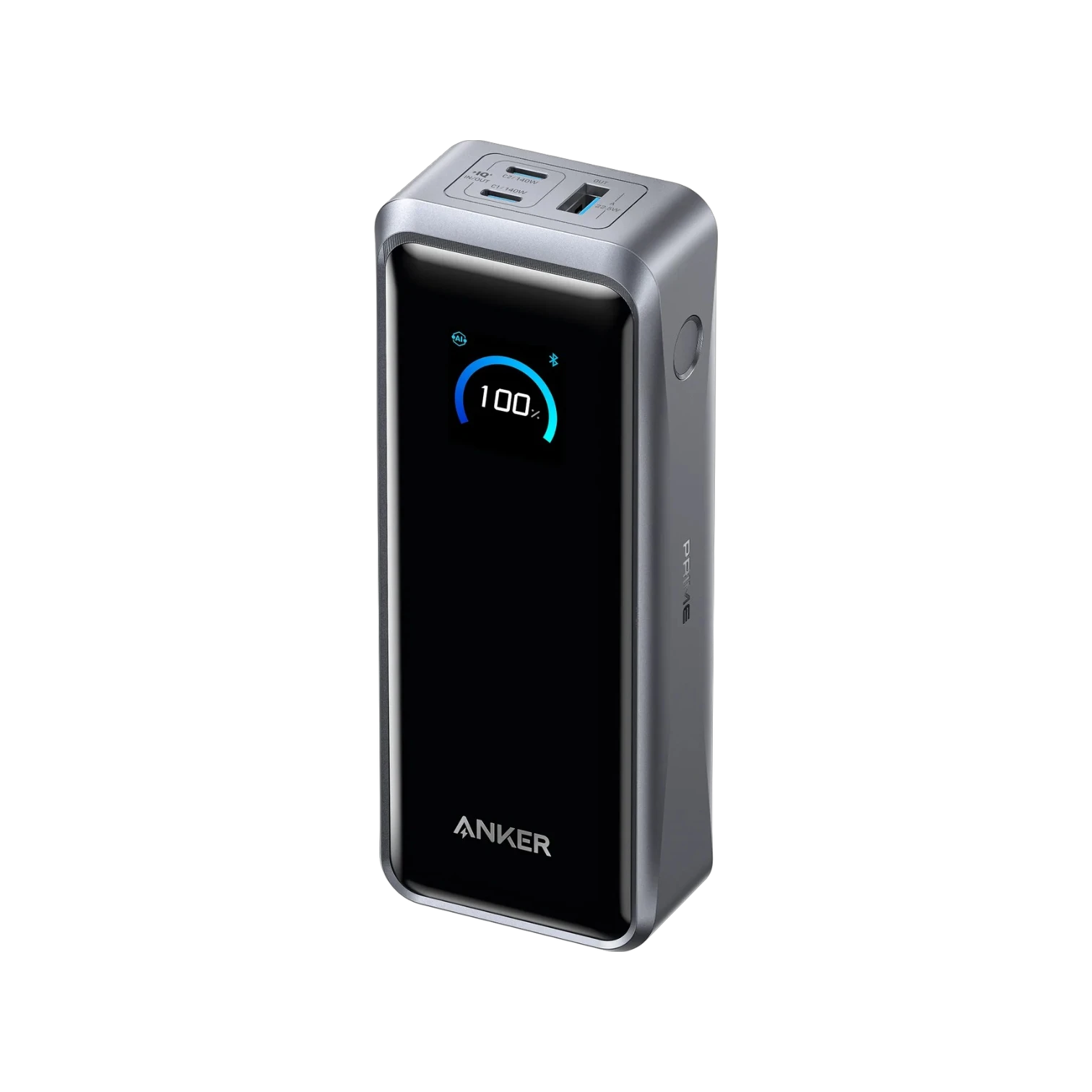 Anker A110A Prime Power Bank (26K, 300W) (1) Anker A110A Prime Power Bank (26K, 300W) 300W Total Output Power Offers 300W max output across two USB-C and one USB-A port, keeping two MacBook Pros running at full speed. 140W Max Fast Charging Delivers up to 140W high-speed output for fast laptop charging when connected to a 5A cable. Power a MacBook Pro (M4 Pro) to 50% in 27 minutes or an iPhone 16 Pro to 50% in 26 minutes. Anker's First 250W Dual-Port Input—Recharge to 50% in Just 13 Minutes With industry-leading 250W dual USB-C input, recharge the power bank to 50% in 13 minutes or 40% in just 10 minutes. Ideal for high-turnaround moments like busy mornings or airport layovers when every minute counts. Huge Power That's Ready to Fly Delivers 26,250mAh (99.75Wh) of TSA-approved capacity to charge a MacBook Pro (M4) up to 0.8 times. Smart Display and App Control Provides detailed charging information of the power bank and charging base, and allows manual adjustments of output power on the app. model A110A Battery Energy 99.75Wh / 19VDC (5,250mAh, 5 Cells in Series) Input Pogo Pin 15 ~ 22.1V 10A (150W Max) USB-C1 / USB-C2 5V 3A / 9V 3A / 12V 3A / 15V 3A / 20V 5A / 28V 5A (140W Max) USB-C1 / USB-C2 28V 5.36A (150W Max) (Anker Protocol)* Output USB-C1 / USB-C2 5V 3A / 9V 3A / 12V 3A / 15V 3A / 20V 5A / 28V 5A (140W Max) USB-A 5V 3A / 9V 2A / 10V 2.25A / 12V 1.5A (22.5W Max) Total Output 300W Max