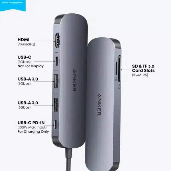 Anker A83D2 USB C Hub, 7-in-1 Multi-Port USB Adapter for Laptops