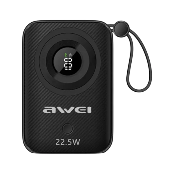 • **Awei P23K 10000mAh Digital Display Mini Power Bank** is a compact and travel-friendly portable charger designed for users who need reliable power on the go. Featuring a 10000mAh high-capacity battery, built-in Type-C and iP charging cables, and an intelligent digital battery display, the P23K eliminates the need to carry extra cables while ensuring your devices stay powered throughout the day. Its lightweight design, fast charging support, and airline-friendly capacity make it an ideal companion for travel, work, commuting, and daily use. • **10000mAh High-Capacity Battery** provides dependable backup power for smartphones, tablets, wireless earbuds, smartwatches, and other portable devices. • **Built-In Type-C & iP Charging Cables** eliminate the need for carrying separate charging cables, offering maximum convenience for users with multiple devices. • **Smart Digital Battery Display** accurately shows the remaining battery percentage, helping users monitor power levels in real time. • **Fast Charging Technology** supports multiple voltage and current outputs to deliver efficient charging for compatible devices. • **Compact Mini Design** fits easily into pockets, handbags, backpacks, and luggage without adding significant weight. • **Airline-Friendly Travel Companion** complies with airline portable power regulations, making it suitable for flights and long-distance travel. • **Multiple Charging Interfaces** provide flexibility for charging and recharging through Type-C ports and USB-A output. • **Premium ABS + PC Construction** offers durability, heat resistance, and long-lasting performance for everyday use. • **Universal Device Compatibility** supports Android smartphones, iPhones, tablets, Bluetooth accessories, gaming devices, and more. • **Portable All-in-One Charging Solution** combines power bank, charging cables, and battery display into a single compact device. --- **Specifications** **Product Name:** Awei P23K 10000mAh Digital Display Mini Power Bank **Brand:** • Awei **Model:** • P23K **Battery Capacity:** • 10000mAh **Battery Type:** • 21700 Lithium Battery **Display:** • Smart Digital Battery Display **Material:** • ABS + PC **Type-C Input:** • 5V⎓2.9A • 9V⎓2A • 12V⎓1.5A **Type-C Output:** • 5V⎓3A • 5V⎓2.4A • 9V⎓2.22A • 12V⎓1.67A **USB-A Output:** • 10V⎓2.25A • 5V⎓3A • 9V⎓2A • 12V⎓1.5A **Built-In Type-C Cable Output:** • 10V⎓2.25A • 5V⎓3A • 9V⎓2A • 12V⎓1.5A **Built-In iP Cable Output:** • 5V⎓2.4A **Dimensions:** • 90 × 60 × 25 mm **Color:** • Black **Functions:** • Fast charging support • Built-in Type-C cable • Built-in iP cable • Digital battery percentage display • Portable power storage • Smartphone charging • Tablet charging • Travel-friendly power solution • Emergency backup charging • Multi-device compatibility • Airline-compliant capacity • Compact pocket-sized design --- **Q&A** **Q1: What is the battery capacity of the Awei P23K?** The Awei P23K features a 10000mAh battery capacity. **Q2: Does it have built-in charging cables?** Yes, it includes both a built-in Type-C cable and a built-in iP cable. **Q3: Does it support fast charging?** Yes, it supports multiple fast-charging output specifications for compatible devices. **Q4: Can I charge Android and iPhone devices?** Yes, the built-in Type-C and iP cables support a wide range of Android and Apple devices. **Q5: Does it have a battery level indicator?** Yes, it features a smart digital display showing the remaining battery percentage. **Q6: Is it suitable for air travel?** Yes, its 10000mAh capacity complies with most airline portable battery regulations. **Q7: Can it charge multiple devices?** Yes, depending on usage, it supports charging various compatible devices through its available outputs. **Q8: What material is used in the construction?** It is made from durable ABS and PC materials. **Q9: How compact is the power bank?** Its dimensions are only 90 × 60 × 25 mm, making it easy to carry in a pocket or bag. **Q10: Who is this power bank best suited for?** It is ideal for travelers, students, professionals, commuters, and anyone needing convenient portable power throughout the day.