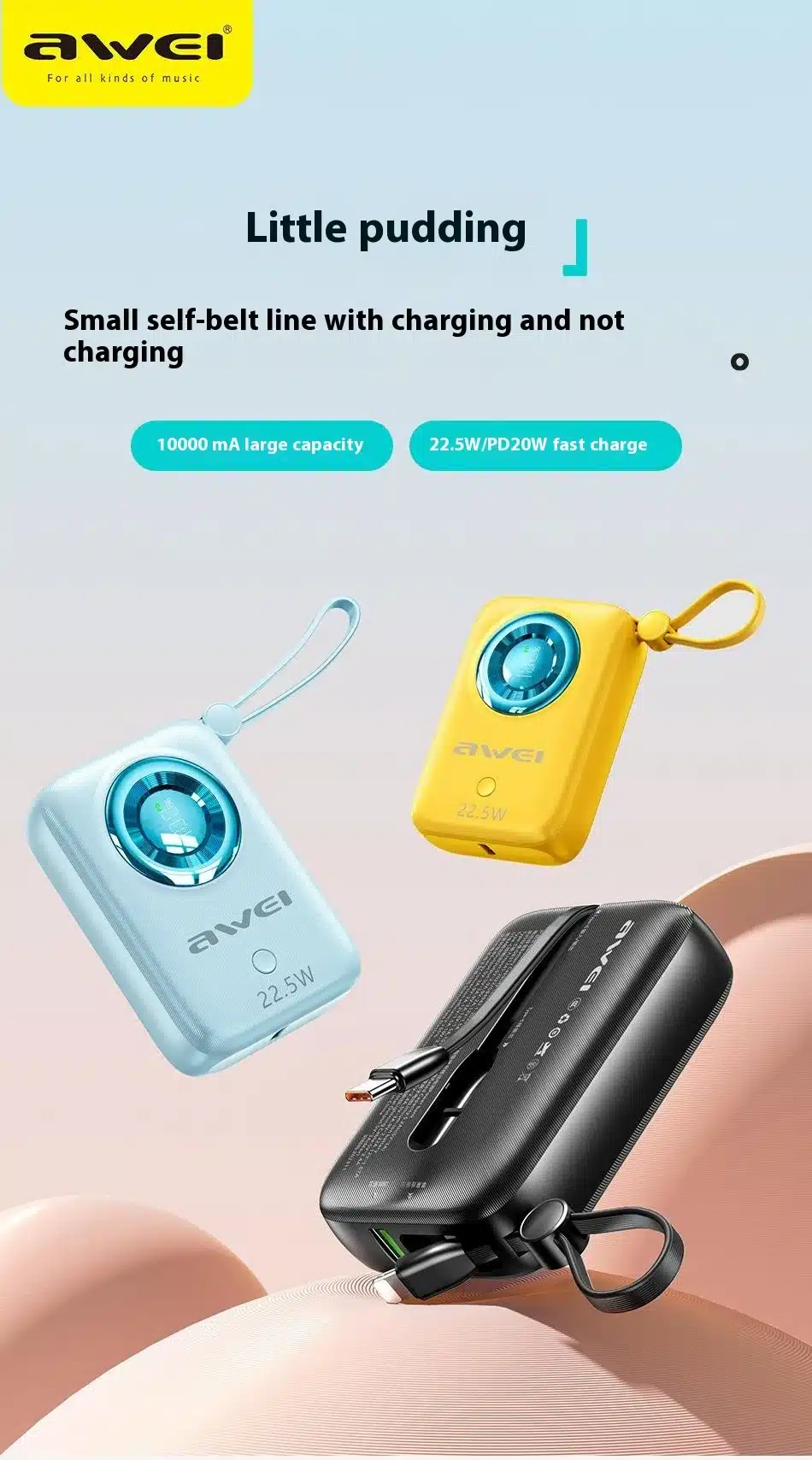 Awei P23K 10000mAh Digital Display Mini Power Bank