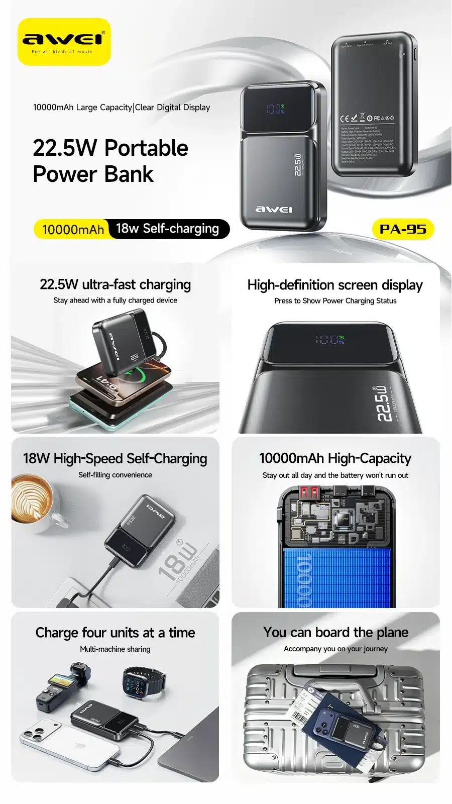 Awei PA 95 10000mAh 22.5W Portable Mini Power Bank 3