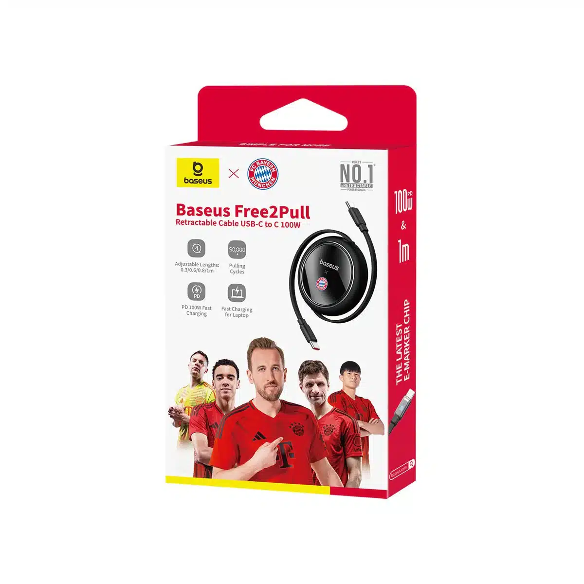 Baesus FC Bayern Free2Pull Mini Retractable USB C Cable 100W 1