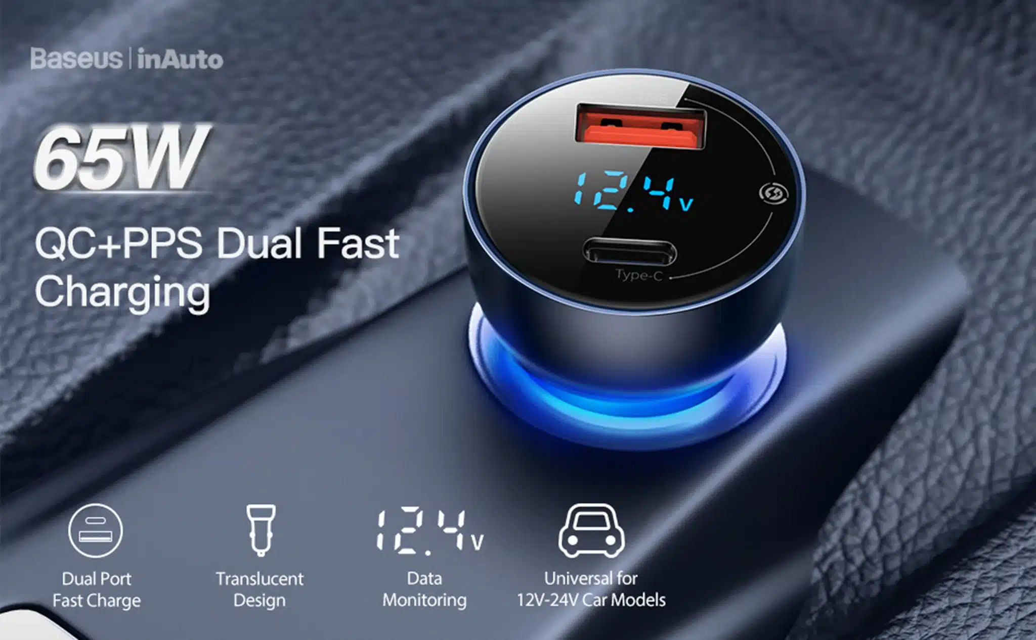 Baseus CCKX C0G USB AUSB C Car Charger 65W 3