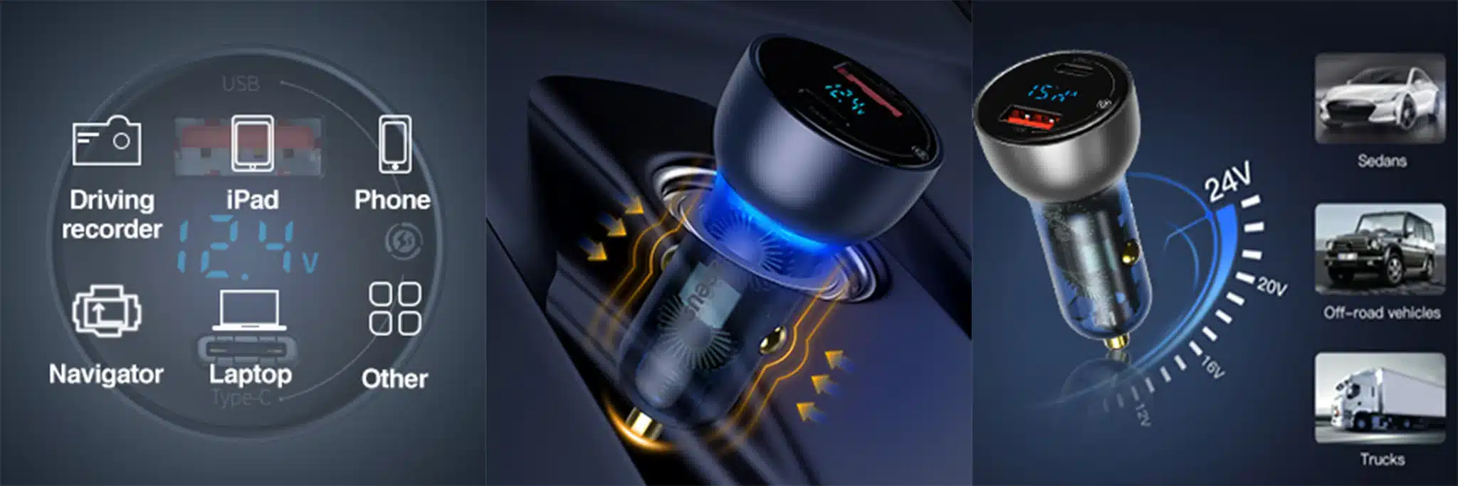 Baseus CCKX C0G USB AUSB C Car Charger 65W 7