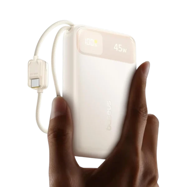 • **Baseus EnerFill FC11 45W 20000mAh Digital Display Power Bank** is a high-capacity portable charging solution designed to keep smartphones, tablets, laptops, and other digital devices powered throughout the day. Featuring a massive 20000mAh battery, 45W fast charging capability, multiple charging outputs, and a convenient digital display, this power bank combines performance, portability, and style. With built-in charging cables, support for various fast-charging protocols, and a compact design, the EnerFill FC11 is an excellent companion for travel, work, commuting, and everyday use. • **20000mAh High-Capacity Battery** provides extended power backup, allowing multiple device recharges before the power bank itself needs recharging. • **45W Fast Charging Technology** delivers rapid charging for compatible smartphones, tablets, handheld gaming devices, and select laptops. • **Digital Battery Display** provides real-time battery status information, allowing users to monitor remaining power accurately. • **Built-In USB-C & iP Charging Cables** offer added convenience by eliminating the need to carry extra charging cables. • **Multiple Charging Outputs** support simultaneous charging of multiple devices through USB-C, USB-A, and built-in cable connections. • **USB-C PD Fast Charging Support** ensures efficient charging and recharging with modern Power Delivery compatible devices. • **Wide Device Compatibility** supports smartphones, tablets, wireless earbuds, smartwatches, portable gaming consoles, and various USB-powered devices. • **Compact Portable Design** combines high capacity with a travel-friendly form factor that easily fits into backpacks, handbags, and luggage. • **Premium Stylish Appearance** is available in multiple attractive colors including Black, Pink, Beige, and Blue. • **Advanced Safety Protection** helps safeguard devices against overcharging, overheating, overcurrent, and short-circuit conditions. • **Ideal for Travel and Daily Use** thanks to its large battery capacity, fast charging performance, and versatile connectivity options. --- ## **Specifications** ### **Product Name:** Baseus EnerFill FC11 45W 20000mAh Digital Display Power Bank ### **Brand:** • Baseus ### **Model:** • E00280 ### **Available Colors:** • Black • Pink • Beige • Blue ### **Battery Type:** • Lithium-Ion Battery ### **Battery Capacity:** • 20000mAh ### **Rated Capacity:** • 12000mAh ### **Maximum Output Power:** • 45W ### **Input (USB-C / Built-in USB-C Cable):** • 5V/3A • 9V/3A • 12V/2.5A • 15V/2A ### **USB-C Output / Built-in USB-C Cable Output:** • 5V/3A • 9V/3A • 12V/3A • 15V/3A • 20V/2.25A • 10V/2.25A • 11V/3A ### **Built-in iP Cable Output:** • 5V/2.4A • 9V/3A ### **USB-A Output:** • 5V/3A • 9V/2A • 12V/1.5A • 10V/2.25A • 11V/3A ### **Total Output:** • 5V/3A ### **Display:** • Digital Power Display ### **Charging Ports & Interfaces:** • USB-C Port • USB-A Port • Built-in USB-C Cable • Built-in iP Cable ### **Weight:** • 340g ### **Dimensions:** • 111 × 68.2 × 32 mm ### **Key Features:** • 45W Fast Charging • 20000mAh Capacity • Digital Battery Display • Built-in Charging Cables • Multi-Device Charging • Compact Portable Design • Wide Device Compatibility • Advanced Safety Protection --- ## **Q&A** **Q1: What is the battery capacity of the Baseus EnerFill FC11?** A: The power bank features a large 20000mAh battery capacity for extended portable power. **Q2: What is the maximum charging power supported?** A: It supports up to 45W fast charging for compatible devices. **Q3: Does the power bank have built-in charging cables?** A: Yes, it includes built-in USB-C and iP charging cables for added convenience. **Q4: Can it charge multiple devices at the same time?** A: Yes, multiple outputs allow simultaneous charging of compatible devices. **Q5: Is it suitable for charging tablets and laptops?** A: Yes, the 45W USB-C output can charge many tablets, handheld gaming devices, and selected USB-C laptops. **Q6: Does it have a battery percentage display?** A: Yes, the digital display shows the remaining battery level clearly. **Q7: How portable is the EnerFill FC11?** A: Despite its large capacity, it weighs only 340g and features a compact design for easy portability. **Q8: What colors are available?** A: It is available in Black, Pink, Beige, and Blue color options. **Q9: What devices are compatible with this power bank?** A: It supports smartphones, tablets, wireless earbuds, smartwatches, gaming devices, and other USB-powered electronics. **Q10: What makes the Baseus EnerFill FC11 a good travel power bank?** A: Its 20000mAh capacity, 45W fast charging, built-in cables, digital display, compact size, and multi-device charging capabilities make it an excellent travel companion.