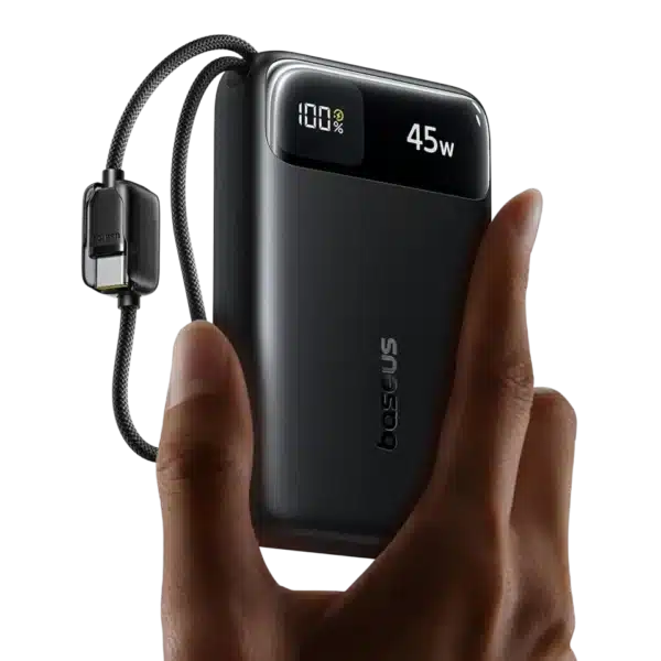 • **Baseus EnerFill FC11 45W 20000mAh Digital Display Power Bank** is a high-capacity portable charging solution designed to keep smartphones, tablets, laptops, and other digital devices powered throughout the day. Featuring a massive 20000mAh battery, 45W fast charging capability, multiple charging outputs, and a convenient digital display, this power bank combines performance, portability, and style. With built-in charging cables, support for various fast-charging protocols, and a compact design, the EnerFill FC11 is an excellent companion for travel, work, commuting, and everyday use. • **20000mAh High-Capacity Battery** provides extended power backup, allowing multiple device recharges before the power bank itself needs recharging. • **45W Fast Charging Technology** delivers rapid charging for compatible smartphones, tablets, handheld gaming devices, and select laptops. • **Digital Battery Display** provides real-time battery status information, allowing users to monitor remaining power accurately. • **Built-In USB-C & iP Charging Cables** offer added convenience by eliminating the need to carry extra charging cables. • **Multiple Charging Outputs** support simultaneous charging of multiple devices through USB-C, USB-A, and built-in cable connections. • **USB-C PD Fast Charging Support** ensures efficient charging and recharging with modern Power Delivery compatible devices. • **Wide Device Compatibility** supports smartphones, tablets, wireless earbuds, smartwatches, portable gaming consoles, and various USB-powered devices. • **Compact Portable Design** combines high capacity with a travel-friendly form factor that easily fits into backpacks, handbags, and luggage. • **Premium Stylish Appearance** is available in multiple attractive colors including Black, Pink, Beige, and Blue. • **Advanced Safety Protection** helps safeguard devices against overcharging, overheating, overcurrent, and short-circuit conditions. • **Ideal for Travel and Daily Use** thanks to its large battery capacity, fast charging performance, and versatile connectivity options. --- ## **Specifications** ### **Product Name:** Baseus EnerFill FC11 45W 20000mAh Digital Display Power Bank ### **Brand:** • Baseus ### **Model:** • E00280 ### **Available Colors:** • Black • Pink • Beige • Blue ### **Battery Type:** • Lithium-Ion Battery ### **Battery Capacity:** • 20000mAh ### **Rated Capacity:** • 12000mAh ### **Maximum Output Power:** • 45W ### **Input (USB-C / Built-in USB-C Cable):** • 5V/3A • 9V/3A • 12V/2.5A • 15V/2A ### **USB-C Output / Built-in USB-C Cable Output:** • 5V/3A • 9V/3A • 12V/3A • 15V/3A • 20V/2.25A • 10V/2.25A • 11V/3A ### **Built-in iP Cable Output:** • 5V/2.4A • 9V/3A ### **USB-A Output:** • 5V/3A • 9V/2A • 12V/1.5A • 10V/2.25A • 11V/3A ### **Total Output:** • 5V/3A ### **Display:** • Digital Power Display ### **Charging Ports & Interfaces:** • USB-C Port • USB-A Port • Built-in USB-C Cable • Built-in iP Cable ### **Weight:** • 340g ### **Dimensions:** • 111 × 68.2 × 32 mm ### **Key Features:** • 45W Fast Charging • 20000mAh Capacity • Digital Battery Display • Built-in Charging Cables • Multi-Device Charging • Compact Portable Design • Wide Device Compatibility • Advanced Safety Protection --- ## **Q&A** **Q1: What is the battery capacity of the Baseus EnerFill FC11?** A: The power bank features a large 20000mAh battery capacity for extended portable power. **Q2: What is the maximum charging power supported?** A: It supports up to 45W fast charging for compatible devices. **Q3: Does the power bank have built-in charging cables?** A: Yes, it includes built-in USB-C and iP charging cables for added convenience. **Q4: Can it charge multiple devices at the same time?** A: Yes, multiple outputs allow simultaneous charging of compatible devices. **Q5: Is it suitable for charging tablets and laptops?** A: Yes, the 45W USB-C output can charge many tablets, handheld gaming devices, and selected USB-C laptops. **Q6: Does it have a battery percentage display?** A: Yes, the digital display shows the remaining battery level clearly. **Q7: How portable is the EnerFill FC11?** A: Despite its large capacity, it weighs only 340g and features a compact design for easy portability. **Q8: What colors are available?** A: It is available in Black, Pink, Beige, and Blue color options. **Q9: What devices are compatible with this power bank?** A: It supports smartphones, tablets, wireless earbuds, smartwatches, gaming devices, and other USB-powered electronics. **Q10: What makes the Baseus EnerFill FC11 a good travel power bank?** A: Its 20000mAh capacity, 45W fast charging, built-in cables, digital display, compact size, and multi-device charging capabilities make it an excellent travel companion.