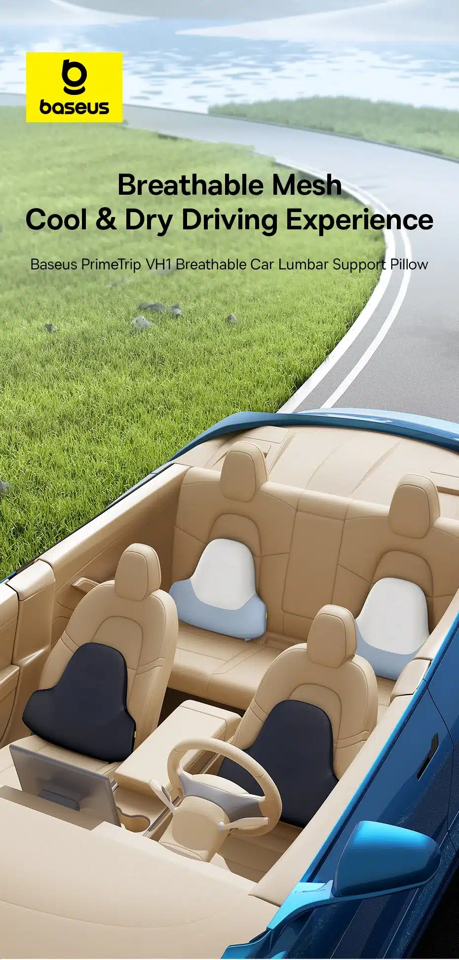 Baseus Primetrip VH1 Breathable Car Lumbar Support Pillow 2