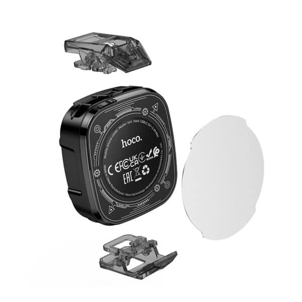 Hoco GA5 Triumph Semiconductor Mobile Phone Cooler GA5 Triumph semiconductor mobile phone cooler Material PC Size 67 * 59.5 * 29mm Weight 70g Output 5300 RPM ± 10% RPM; Three level adjustment for heat dissipation (can freeze at 25 degrees Celsius) Fan 7 blades Motor Brushless motor Compatibility Magnetic suction compatible with iPhone 12 and above, non magnetic suction phones under 7 inches (clip size: 65-95mm) Accessories Charging cable * 1, magnetic sheet * 1, clip * 1