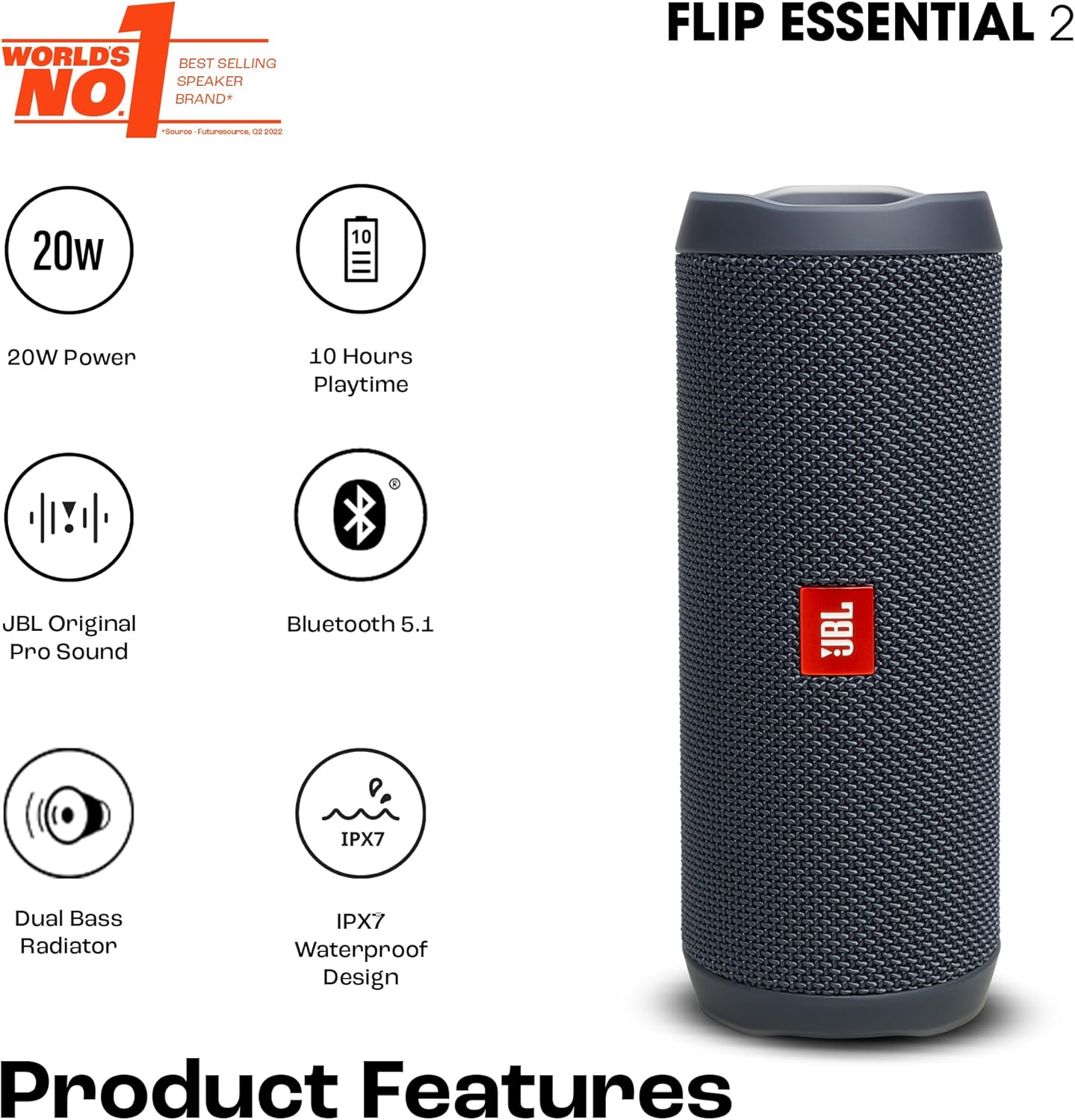 JBL Flip Essential 2 Portable Bluetooth Speaker 5