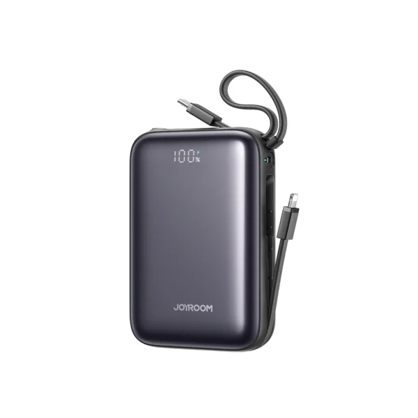 JOYROOM JR-PBF29 22.5W Mini Power Bank 20000mAh 22.5W Fast Charge – Charge iPhone & Samsung phones up to 3× faster 20,000mAh Capacity – Mini size with long-lasting power USB-C In & Out – One port for fast charging and recharging Smart Digital Display – See battery level and fast-charge status instantly Built-in Dual Cables – Works with iPhone & Android devices Triple Outputs – Charge 3 devices at once Up to 4 iPhone 16 Charges – Reliable power for days Smart Temperature Control – Cool, safe, and stable charging Technical Specifications Model JR-PBF29 Shell Material ABS + PC Fireproof Material Maximum Output Power 22.5W Battery Type Li-Polymer，20,000mAh 3.85V (77Wh) Net Weight 341.8 g Size 72.9*32.5*109mm Rated Capacity 12,000mAh (5V⎓2.4A) Input USB-C Input: 5V⎓3.0A / 9V⎓2.0A / 12V⎓1.5A Built-in USB-C Cable Input: 5V⎓3.0A / 9V⎓2.0A / 12V⎓1.5A Output USB-C Output:5V⎓2.4A / 9V⎓2.22A / 10V⎓2.25A / 12V⎓1.67A Built-in USB-C Cable Output:5V⎓2.4A / 9V⎓2.22A / 10V⎓2.25A / 12V⎓1.67A Built-in USB-L Cable Output:5V⎓2.4A / 9V⎓2.22A Multi-Port Output: 5V⎓2.4A (Max)