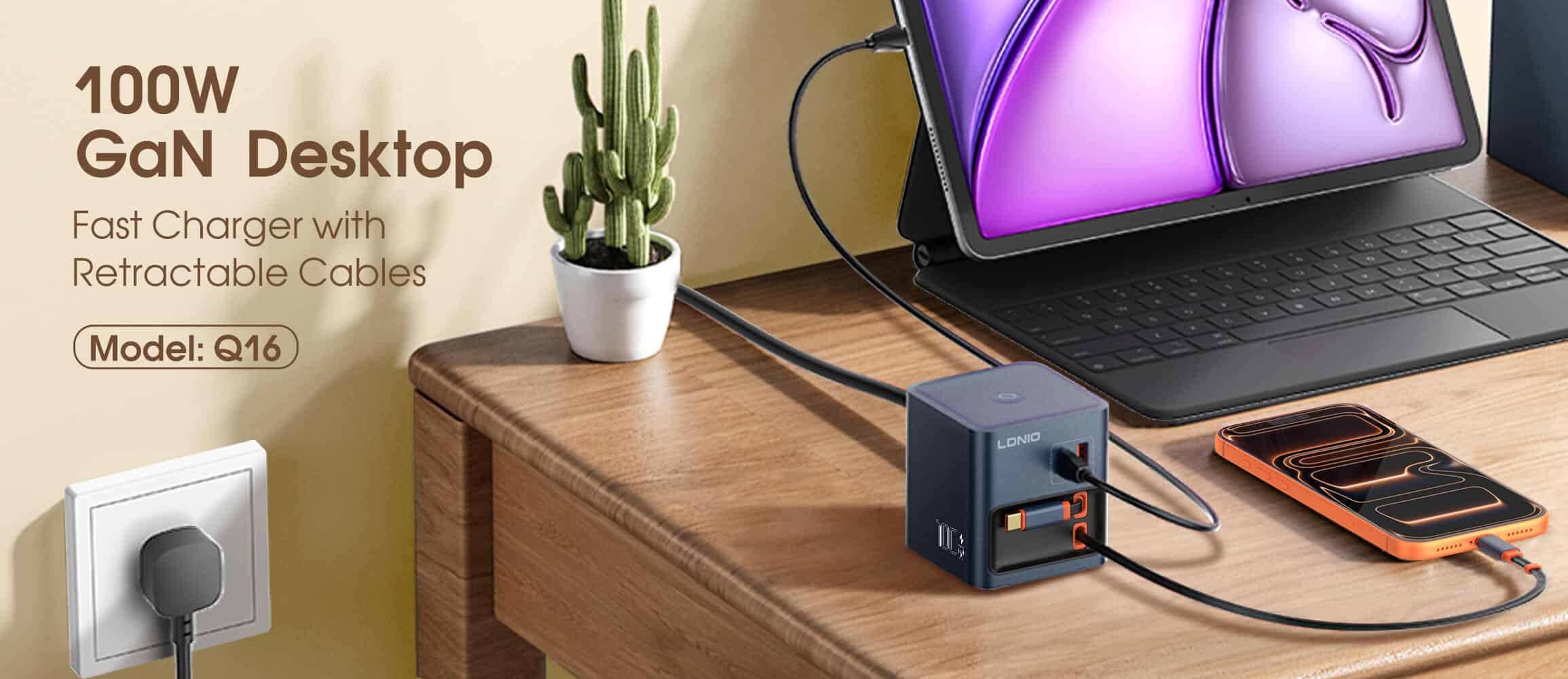LDNIO Q16 100W GaN Charger with Extendable Cable 5