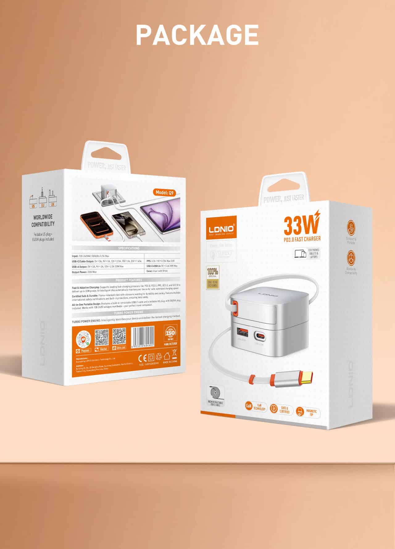 LDNIO Q9 33W Fast Charger with Retractable Cable 1
