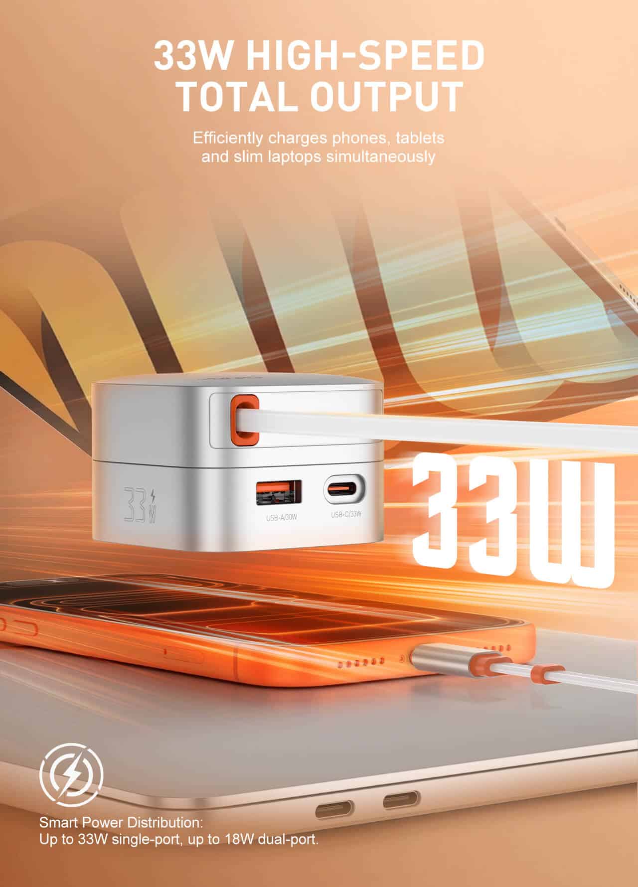 LDNIO Q9 33W Fast Charger with Retractable Cable 4