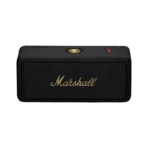 Marshall Emberton II Portable Speaker SUPERIOR SIGNATURE SOUND: Delivers sound that is rich, clear and loud, like the artist intended. Experience absolute 360° sound with True Stereophonic, a unique form of multi-directional sound from Marshall – where every spot is a sweet spot. 30+ HOURS OF PORTABLE PLAYTIME: Offers 30+ hours of portable playtime on a single charge. Its compact size, rugged durability and reliable playtime make it perfect to take with you. When you’re out of battery, Emberton II won’t keep you waiting long – plug in your speaker and return to full battery in 3 hours. ROADWORTHY IP67-RATED DESIGN: Tough and resilient, boasting an extremely durable and easy-to-use design that features an IP67 dust- and water-resistance rating. It won’t let rain or dirt get in the way of your music PAIR, PLAY, AND BRING THE LOUD: Won’t slow you down with a lengthy set-up – pair, play and let the good times roll. Download the dedicated app if you want to find the right sound with equaliser presets, and to keep your speaker up to date with Over-the-Air (OTA) updates. MULTI-SPEAKER SESSION WITH STACKMODE: Powered up with Stack Mode. Amplify your sound with a multi-speaker session by connecting your speaker to other Emberton II speakers. Create a sound as big as your imagination Details Emberton II produces a sound much larger than its size. Two 2’’ full range drivers and two passive radiators bring you the heavy Marshall sound you know and love. Experience absolute 360° sound with True Stereophonic, a unique form of multi-directional sound from Marshall. Weighing in at only 0.7 kg (1.5 lbs), this speaker is tough and resilient. Designed and engineered in Sweden. Made in China. Features Tech Specs - Icon - Marshall Signature Sound Marshall signature sound Tech Specs - Icon - True Stereophonic True Stereophonic (360° sound) Tech Specs - Icon - Playtime (30+ hours) 30+ hours of portable playtime Tech Specs - Icon - Dust & waterproof (IP67) Dust & waterproof (IP67) Tech Specs - Icon - Multidirectional control Multi-directional control knob Tech Specs - Icon - Iconic & rugged design Iconic & rugged design AUDIO SPECIFICATION Driver Type Dynamic Frequency range 60-20,000 Hz Drivers Two 2" 10 W full range Two passive radiators Adjustable bass and treble controls No Stereo/mono Stereo Maximum sound pressure level 87 dB SPL @ 1 m Cabinet principle Sealed with passive radiator POWER AMPLIFIERS Two 10 W Class D amplifiers Close-up of the Marshall Emberton II fret with the Marshall logo in script lettering in the middle. CONTROLS AND CONNECTIVITY Wireless connectivity Bluetooth 5.1 Wired connectivity No Bluetooth range 10 m / 30 ft Customise sound Yes, equaliser presets in app Top panel controls Multi-directional control knob Bluetooth pairing button WI-FI No Microphone system No Voice command No PHYSICAL UNIT Weight 0.7 kg / 1.5 lb Width 160 mm / 6.30" Height 68 mm / 2.68" Depth 76 mm / 2.99" Water Resistance IP67 Colorways Black and Brass Cream Black and Steel Country of origin Designed and engineered in Sweden. Made in China. A black Marshall Emberton II portable speaker with a textured front grille and brass Marshall logo is centered on a dark gray background. A black Marshall Emberton II portable speaker with a central brass control button, a red indicator light, and a vertical row of red LED bars on a dark background. A black Marshall Emberton II portable speaker with a textured front grill, a brass button on top, and a red LED indicator light, set against a dark background. Battery Play time 30+ hours Battery type Built-in, rechargeable Li-ion battery Quick Charging 20 minutes charge gives 4 hours of playtime Charging time 3 hours