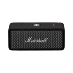 Marshall Emberton II Portable Speaker SUPERIOR SIGNATURE SOUND: Delivers sound that is rich, clear and loud, like the artist intended. Experience absolute 360° sound with True Stereophonic, a unique form of multi-directional sound from Marshall – where every spot is a sweet spot. 30+ HOURS OF PORTABLE PLAYTIME: Offers 30+ hours of portable playtime on a single charge. Its compact size, rugged durability and reliable playtime make it perfect to take with you. When you’re out of battery, Emberton II won’t keep you waiting long – plug in your speaker and return to full battery in 3 hours. ROADWORTHY IP67-RATED DESIGN: Tough and resilient, boasting an extremely durable and easy-to-use design that features an IP67 dust- and water-resistance rating. It won’t let rain or dirt get in the way of your music PAIR, PLAY, AND BRING THE LOUD: Won’t slow you down with a lengthy set-up – pair, play and let the good times roll. Download the dedicated app if you want to find the right sound with equaliser presets, and to keep your speaker up to date with Over-the-Air (OTA) updates. MULTI-SPEAKER SESSION WITH STACKMODE: Powered up with Stack Mode. Amplify your sound with a multi-speaker session by connecting your speaker to other Emberton II speakers. Create a sound as big as your imagination Details Emberton II produces a sound much larger than its size. Two 2’’ full range drivers and two passive radiators bring you the heavy Marshall sound you know and love. Experience absolute 360° sound with True Stereophonic, a unique form of multi-directional sound from Marshall. Weighing in at only 0.7 kg (1.5 lbs), this speaker is tough and resilient. Designed and engineered in Sweden. Made in China. Features Tech Specs - Icon - Marshall Signature Sound Marshall signature sound Tech Specs - Icon - True Stereophonic True Stereophonic (360° sound) Tech Specs - Icon - Playtime (30+ hours) 30+ hours of portable playtime Tech Specs - Icon - Dust & waterproof (IP67) Dust & waterproof (IP67) Tech Specs - Icon - Multidirectional control Multi-directional control knob Tech Specs - Icon - Iconic & rugged design Iconic & rugged design AUDIO SPECIFICATION Driver Type Dynamic Frequency range 60-20,000 Hz Drivers Two 2" 10 W full range Two passive radiators Adjustable bass and treble controls No Stereo/mono Stereo Maximum sound pressure level 87 dB SPL @ 1 m Cabinet principle Sealed with passive radiator POWER AMPLIFIERS Two 10 W Class D amplifiers Close-up of the Marshall Emberton II fret with the Marshall logo in script lettering in the middle. CONTROLS AND CONNECTIVITY Wireless connectivity Bluetooth 5.1 Wired connectivity No Bluetooth range 10 m / 30 ft Customise sound Yes, equaliser presets in app Top panel controls Multi-directional control knob Bluetooth pairing button WI-FI No Microphone system No Voice command No PHYSICAL UNIT Weight 0.7 kg / 1.5 lb Width 160 mm / 6.30" Height 68 mm / 2.68" Depth 76 mm / 2.99" Water Resistance IP67 Colorways Black and Brass Cream Black and Steel Country of origin Designed and engineered in Sweden. Made in China. A black Marshall Emberton II portable speaker with a textured front grille and brass Marshall logo is centered on a dark gray background. A black Marshall Emberton II portable speaker with a central brass control button, a red indicator light, and a vertical row of red LED bars on a dark background. A black Marshall Emberton II portable speaker with a textured front grill, a brass button on top, and a red LED indicator light, set against a dark background. Battery Play time 30+ hours Battery type Built-in, rechargeable Li-ion battery Quick Charging 20 minutes charge gives 4 hours of playtime Charging time 3 hours