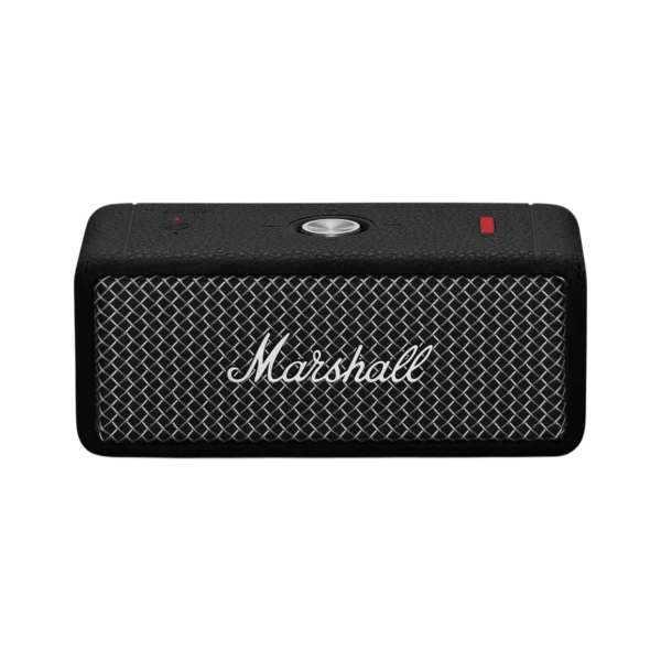 Marshall Emberton II Portable Speaker SUPERIOR SIGNATURE SOUND: Delivers sound that is rich, clear and loud, like the artist intended. Experience absolute 360° sound with True Stereophonic, a unique form of multi-directional sound from Marshall – where every spot is a sweet spot. 30+ HOURS OF PORTABLE PLAYTIME: Offers 30+ hours of portable playtime on a single charge. Its compact size, rugged durability and reliable playtime make it perfect to take with you. When you’re out of battery, Emberton II won’t keep you waiting long – plug in your speaker and return to full battery in 3 hours. ROADWORTHY IP67-RATED DESIGN: Tough and resilient, boasting an extremely durable and easy-to-use design that features an IP67 dust- and water-resistance rating. It won’t let rain or dirt get in the way of your music PAIR, PLAY, AND BRING THE LOUD: Won’t slow you down with a lengthy set-up – pair, play and let the good times roll. Download the dedicated app if you want to find the right sound with equaliser presets, and to keep your speaker up to date with Over-the-Air (OTA) updates. MULTI-SPEAKER SESSION WITH STACKMODE: Powered up with Stack Mode. Amplify your sound with a multi-speaker session by connecting your speaker to other Emberton II speakers. Create a sound as big as your imagination Details Emberton II produces a sound much larger than its size. Two 2’’ full range drivers and two passive radiators bring you the heavy Marshall sound you know and love. Experience absolute 360° sound with True Stereophonic, a unique form of multi-directional sound from Marshall. Weighing in at only 0.7 kg (1.5 lbs), this speaker is tough and resilient. Designed and engineered in Sweden. Made in China. Features Tech Specs - Icon - Marshall Signature Sound Marshall signature sound Tech Specs - Icon - True Stereophonic True Stereophonic (360° sound) Tech Specs - Icon - Playtime (30+ hours) 30+ hours of portable playtime Tech Specs - Icon - Dust & waterproof (IP67) Dust & waterproof (IP67) Tech Specs - Icon - Multidirectional control Multi-directional control knob Tech Specs - Icon - Iconic & rugged design Iconic & rugged design AUDIO SPECIFICATION Driver Type Dynamic Frequency range 60-20,000 Hz Drivers Two 2" 10 W full range Two passive radiators Adjustable bass and treble controls No Stereo/mono Stereo Maximum sound pressure level 87 dB SPL @ 1 m Cabinet principle Sealed with passive radiator POWER AMPLIFIERS Two 10 W Class D amplifiers Close-up of the Marshall Emberton II fret with the Marshall logo in script lettering in the middle. CONTROLS AND CONNECTIVITY Wireless connectivity Bluetooth 5.1 Wired connectivity No Bluetooth range 10 m / 30 ft Customise sound Yes, equaliser presets in app Top panel controls Multi-directional control knob Bluetooth pairing button WI-FI No Microphone system No Voice command No PHYSICAL UNIT Weight 0.7 kg / 1.5 lb Width 160 mm / 6.30" Height 68 mm / 2.68" Depth 76 mm / 2.99" Water Resistance IP67 Colorways Black and Brass Cream Black and Steel Country of origin Designed and engineered in Sweden. Made in China. A black Marshall Emberton II portable speaker with a textured front grille and brass Marshall logo is centered on a dark gray background. A black Marshall Emberton II portable speaker with a central brass control button, a red indicator light, and a vertical row of red LED bars on a dark background. A black Marshall Emberton II portable speaker with a textured front grill, a brass button on top, and a red LED indicator light, set against a dark background. Battery Play time 30+ hours Battery type Built-in, rechargeable Li-ion battery Quick Charging 20 minutes charge gives 4 hours of playtime Charging time 3 hours