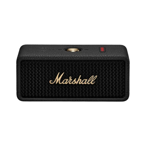 Marshall Emberton III Portable Bluetooth Speaker MARSHALL SIGNATURE SOUND: Features Marshall signature sound with Dynamic Loudness that adjusts the tonal balance of the audio to ensure your music sounds brilliant at every volume. TRUE STEREOPHONIC: A unique form of multi-directional sound from Marshall. Experience superior spatial and binaural sound that flows around you and fills any space. 32+ HOURS OF PORTABLE PLAYTIME: Offers 32+ hours of portable playtime on a single charge, so you can keep listening all day and into the next. DUST AND WATERPROOF: With an IP67 dust and waterproof rating you can submerge it in 1 m (3 ft) of water for up to 30 minutes. BUILT-IN MICROPHONE: Comes with a built-in microphone, so that you can take calls completely hands-free. Details Emberton III's rugged design means you can throw it in the back seat of your car, take it on a cross-country ride, or hit the beach, completely stress free. While you’re busy living life to the fullest, you’ll also experience absolute 360° sound. Fastening strap not included. Designed and engineered in Sweden. Made in China. Features Tech Specs - Icon - Marshall Signature Sound Marshall signature sound: Perfectly balanced audio at every volume. Tech Specs - Icon - True Stereophonic True Stereophonic (360° sound): Superior spatial and binaural sound that flows around you. Tech Specs - Icon - Playtime (30+ hours) 32+ hours of portable playtime: Reliable playtime on a single charge. Tech Specs - Icon - Dust & waterproof (IP67) Dust and waterproof: IP67 rating allows it to be submerged in water for up to 30 minutes.* *at a depth of 1m (3ft) Tech Specs - Icon - Built-in microphone Built-in microphone: Simple hands-free talking. Tech Specs - Icon - Bluetooth LE Bluetooth LE Audio-Ready: Future-proofed for the latest connectivity possibilities. AUDIO SPECIFICATION Driver Type Dynamic Frequency range 65-20,000 Hz Drivers 2” 10 W full range 2 passive radiators Stereo/mono Stereo Maximum sound pressure level 90 dB SPL @ 1 m Cabinet principle Sealed with passive radiator POWER AMPLIFIERS 2X38 W Class D amplifier Close-up of two stacked black Marshall Emberton III portable speakers with the brass Marshall logo in the middle. CONTROLS AND CONNECTIVITY Wireless connectivity Bluetooth 5.3 LE Bluetooth range Up to 100 m in free field Top panel controls Multi-directional control jog On/Off button Bluetooth pairing button Battery indication PHYSICAL UNIT Weight 0.67 kg / 1.5 lb Width 160mm / 6.3" Height 68mm / 2.7" Depth 76.9 mm / 3" Water Resistance IP67* * with an IP67 dust and waterproof rating you can submerge it in 1 m (3 ft) of water for a period of up to 30 minutes. Colorways Black and Brass Cream Sage Midnight Blue Black and Silver Vintage Black Country of origin Designed and engineered in Sweden. Made in China. A black Marshall Emberton III portable speaker with a brass letter logo is centered against a plain dark background. A black Marshall Emberton III portable speaker with a textured surface and a brass control knob on top, set against a plain dark background. A black Marshall Emberton III portable speaker with a brass control knob, on a dark gray background. Battery Play time 32+ hours Quick Charging 20 minutes charge gives 6 hours of playtime Charging time 2 hours