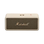 Marshall Emberton III Portable Bluetooth Speaker MARSHALL SIGNATURE SOUND: Features Marshall signature sound with Dynamic Loudness that adjusts the tonal balance of the audio to ensure your music sounds brilliant at every volume. TRUE STEREOPHONIC: A unique form of multi-directional sound from Marshall. Experience superior spatial and binaural sound that flows around you and fills any space. 32+ HOURS OF PORTABLE PLAYTIME: Offers 32+ hours of portable playtime on a single charge, so you can keep listening all day and into the next. DUST AND WATERPROOF: With an IP67 dust and waterproof rating you can submerge it in 1 m (3 ft) of water for up to 30 minutes. BUILT-IN MICROPHONE: Comes with a built-in microphone, so that you can take calls completely hands-free. Details Emberton III's rugged design means you can throw it in the back seat of your car, take it on a cross-country ride, or hit the beach, completely stress free. While you’re busy living life to the fullest, you’ll also experience absolute 360° sound. Fastening strap not included. Designed and engineered in Sweden. Made in China. Features Tech Specs - Icon - Marshall Signature Sound Marshall signature sound: Perfectly balanced audio at every volume. Tech Specs - Icon - True Stereophonic True Stereophonic (360° sound): Superior spatial and binaural sound that flows around you. Tech Specs - Icon - Playtime (30+ hours) 32+ hours of portable playtime: Reliable playtime on a single charge. Tech Specs - Icon - Dust & waterproof (IP67) Dust and waterproof: IP67 rating allows it to be submerged in water for up to 30 minutes.* *at a depth of 1m (3ft) Tech Specs - Icon - Built-in microphone Built-in microphone: Simple hands-free talking. Tech Specs - Icon - Bluetooth LE Bluetooth LE Audio-Ready: Future-proofed for the latest connectivity possibilities. AUDIO SPECIFICATION Driver Type Dynamic Frequency range 65-20,000 Hz Drivers 2” 10 W full range 2 passive radiators Stereo/mono Stereo Maximum sound pressure level 90 dB SPL @ 1 m Cabinet principle Sealed with passive radiator POWER AMPLIFIERS 2X38 W Class D amplifier Close-up of two stacked black Marshall Emberton III portable speakers with the brass Marshall logo in the middle. CONTROLS AND CONNECTIVITY Wireless connectivity Bluetooth 5.3 LE Bluetooth range Up to 100 m in free field Top panel controls Multi-directional control jog On/Off button Bluetooth pairing button Battery indication PHYSICAL UNIT Weight 0.67 kg / 1.5 lb Width 160mm / 6.3" Height 68mm / 2.7" Depth 76.9 mm / 3" Water Resistance IP67* * with an IP67 dust and waterproof rating you can submerge it in 1 m (3 ft) of water for a period of up to 30 minutes. Colorways Black and Brass Cream Sage Midnight Blue Black and Silver Vintage Black Country of origin Designed and engineered in Sweden. Made in China. A black Marshall Emberton III portable speaker with a brass letter logo is centered against a plain dark background. A black Marshall Emberton III portable speaker with a textured surface and a brass control knob on top, set against a plain dark background. A black Marshall Emberton III portable speaker with a brass control knob, on a dark gray background. Battery Play time 32+ hours Quick Charging 20 minutes charge gives 6 hours of playtime Charging time 2 hours