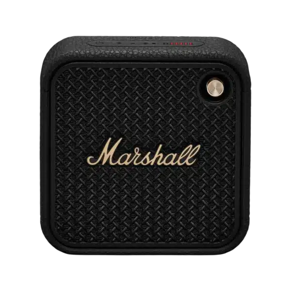 Marshall Willen II Portable Speaker MARSHALL SIGNATURE SOUND: Features balanced Marshall signature sound and harder hitting bass, Willen II punches above its size in more ways than one. 17+ HOURS OF PORTABLE PLAYTIME: Offers 17+ hours of portable playtime on a single charge, so you can keep listening and never run out of steam. DUST AND WATERPROOF: With an IP67 dust and waterproof rating you can submerge it in 1 m (3 ft) of water for up to 30 minutes. FASTENING STRAP: The ultimate multi-purpose speaker. Stand it up, lay it down, fix it to an object or let it hang thanks to its rubber fastening strap. BUILT-IN MICROPHONE: Comes with a built-in microphone, so that you can take calls completely hands-free. Details Willen II’s lightweight design and mighty sound mean you can make any setting come alive. It’s dust and waterproof, making it ready for life on the road. Just press play and wait for those heavy basslines to make the world around you rumble. Designed and engineered in Sweden. Made in China. Features Tech Specs - Icon - Marshall Signature Sound Marshall signature sound: Perfectly balanced audio and harder hitting bass. Tech Specs - Icon - 15+ hours 17+ hours of portable playtime: Reliable playtime from a single charge. Tech Specs - Icon - Dust & waterproof (IP67) Dust and waterproof: IP67 rating allows it to be submerged in water for up to 30 minutes.* *at a depth of 1m (3ft) Tech Specs - Icon - Built-in microphone Built-in microphone: Take calls completely hands-free. Tech Specs - Icon - Bluetooth LE Bluetooth LE Audio-ready: Future-proofed for the latest connectivity possibilities. Tech Specs - Icon - Fastening strap Fastening strap: Attach almost anywhere. AUDIO SPECIFICATION Driver Type Dynamic Frequency range 75-20,000 Hz Drivers One 2” 10 W full range 2 passive radiators Stereo/mono Mono Maximum sound pressure level 88 dB SPL @ 1 m Cabinet principle Sealed with passive radiator POWER AMPLIFIERS 38 W Class D amplifier Close-up of two black Marshall Willen II speakers with brass logo, attached to a horizontal black metal bar against a dark gray background. CONTROLS AND CONNECTIVITY Wireless connectivity Bluetooth 5.3 LE Bluetooth range Up to 100 m in free field Top panel controls Multi-directional control knob On/Off button Bluetooth pairing button Battery indication PHYSICAL UNIT Weight 0.36 kg / 0.79 lb Width 100.5mm / 3.96" Height 100.5 mm / 3.96" Depth 43.4mm / 1.71" Water Resistance IP67* * with an IP67 dust and waterproof rating you can submerge it in 1 m (3 ft) of water for a period of up to 30 minutes. Colorways Black and Brass Cream Country of origin Designed and engineered in Sweden. Made in China. A black Marshall Willen II Bluetooth speaker with a textured front grille and brass logo, set against a dark gray background. A black Marshall Willen II portable speaker with a textured surface, and a carrying strap lying across the back. A black Marshall Willen II portable speaker with a textured surface, brass logo, and visible control buttons and battery indicator on top, shown on a dark background. POWER MAINS INPUT VOLTAGE USB-C 5V/1.5A
