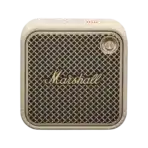 Marshall Willen II Portable Speaker MARSHALL SIGNATURE SOUND: Features balanced Marshall signature sound and harder hitting bass, Willen II punches above its size in more ways than one. 17+ HOURS OF PORTABLE PLAYTIME: Offers 17+ hours of portable playtime on a single charge, so you can keep listening and never run out of steam. DUST AND WATERPROOF: With an IP67 dust and waterproof rating you can submerge it in 1 m (3 ft) of water for up to 30 minutes. FASTENING STRAP: The ultimate multi-purpose speaker. Stand it up, lay it down, fix it to an object or let it hang thanks to its rubber fastening strap. BUILT-IN MICROPHONE: Comes with a built-in microphone, so that you can take calls completely hands-free. Details Willen II’s lightweight design and mighty sound mean you can make any setting come alive. It’s dust and waterproof, making it ready for life on the road. Just press play and wait for those heavy basslines to make the world around you rumble. Designed and engineered in Sweden. Made in China. Features Tech Specs - Icon - Marshall Signature Sound Marshall signature sound: Perfectly balanced audio and harder hitting bass. Tech Specs - Icon - 15+ hours 17+ hours of portable playtime: Reliable playtime from a single charge. Tech Specs - Icon - Dust & waterproof (IP67) Dust and waterproof: IP67 rating allows it to be submerged in water for up to 30 minutes.* *at a depth of 1m (3ft) Tech Specs - Icon - Built-in microphone Built-in microphone: Take calls completely hands-free. Tech Specs - Icon - Bluetooth LE Bluetooth LE Audio-ready: Future-proofed for the latest connectivity possibilities. Tech Specs - Icon - Fastening strap Fastening strap: Attach almost anywhere. AUDIO SPECIFICATION Driver Type Dynamic Frequency range 75-20,000 Hz Drivers One 2” 10 W full range 2 passive radiators Stereo/mono Mono Maximum sound pressure level 88 dB SPL @ 1 m Cabinet principle Sealed with passive radiator POWER AMPLIFIERS 38 W Class D amplifier Close-up of two black Marshall Willen II speakers with brass logo, attached to a horizontal black metal bar against a dark gray background. CONTROLS AND CONNECTIVITY Wireless connectivity Bluetooth 5.3 LE Bluetooth range Up to 100 m in free field Top panel controls Multi-directional control knob On/Off button Bluetooth pairing button Battery indication PHYSICAL UNIT Weight 0.36 kg / 0.79 lb Width 100.5mm / 3.96" Height 100.5 mm / 3.96" Depth 43.4mm / 1.71" Water Resistance IP67* * with an IP67 dust and waterproof rating you can submerge it in 1 m (3 ft) of water for a period of up to 30 minutes. Colorways Black and Brass Cream Country of origin Designed and engineered in Sweden. Made in China. A black Marshall Willen II Bluetooth speaker with a textured front grille and brass logo, set against a dark gray background. A black Marshall Willen II portable speaker with a textured surface, and a carrying strap lying across the back. A black Marshall Willen II portable speaker with a textured surface, brass logo, and visible control buttons and battery indicator on top, shown on a dark background. POWER MAINS INPUT VOLTAGE USB-C 5V/1.5A