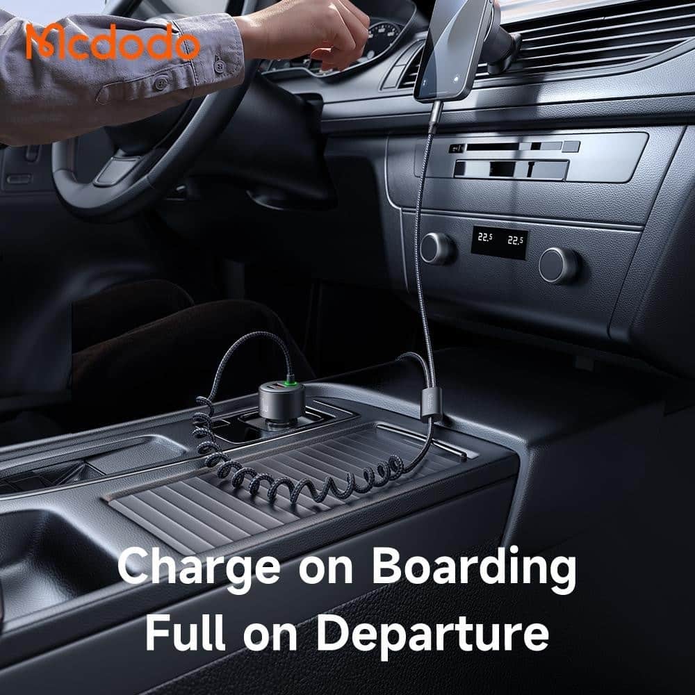 Mcdodo CC 0370 120W Retractable Car Charger with USB C Lightning Cables 1