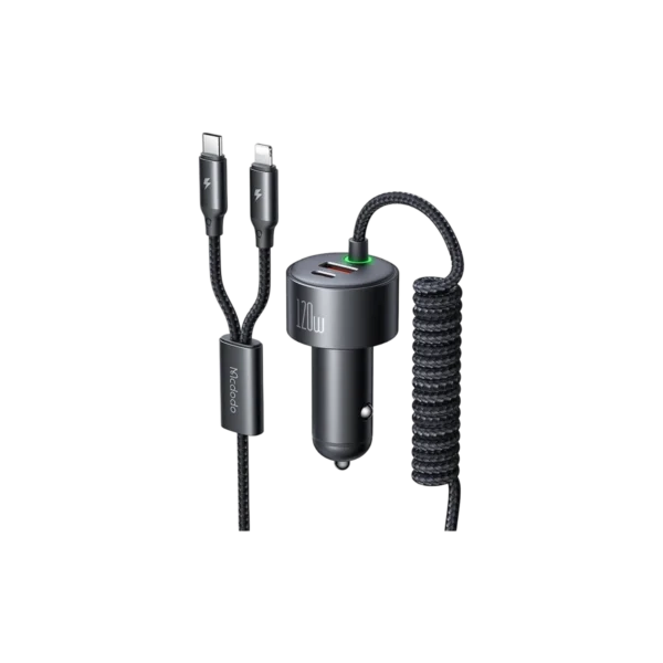 Mcdodo CC-0370 120W Retractable Car Charger with USB-C & Lightning Cables