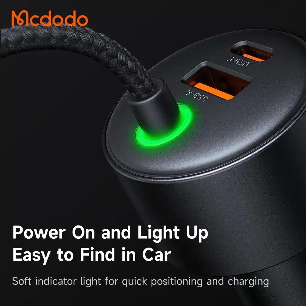 Mcdodo CC 0370 120W Retractable Car Charger with USB C Lightning Cables 3