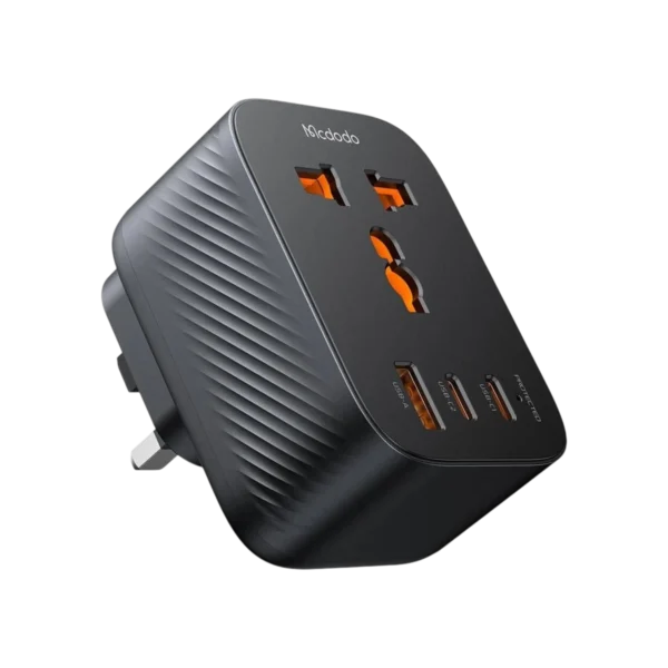 Mcdodo CP‐0810 UK Travel Plug Adapter with 3 USB Ports Series Name: G4 Series Product Name: UK Travel Plug Adapter with 3 USB Ports Material: Fireproof PC Input: AC 100-240V, 50/60Hz, 0.8A Rated Voltage: 250V Rated Current: 15A (Max.) Rated Power: 3750W (Max.) Output: Output: USB-C1/C2: 5V⎓3A, 9V⎓2.22A, 12V⎓1.67A, 20W Max. USB-A: 5V⎓3A, 9V⎓2A, 12V⎓1.5A, 18W Max. Total Power Output: 5V⎓3.1A, 15.5W 1) Type-C supports PD2.0, PD3.0, QC3.0, QC4.0, FCP, Apple 2.4A, Samsung AFC, BC1.2 2) USB-A supports QC2.0, QC3.0, FCP, SCP, Apple 2.4A, Samsung AFC, BC1.2 Product size: 76.2*55.2*69.5mm N.W.: 120g 1. Compatible with plugs over more countries and regions for adapting UK area using 2. Safe valve structure is especially important for the safety of children 3. Compact and lightweight