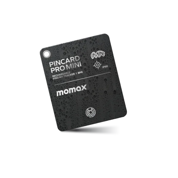 Momax PinCard Pro Mini Rechargeable Find My Tracker Certified with Apple Find My Connects with iOS devices via the Apple Find My app Wireless charging compatible Up to 12 months of battery life on a single charge With instant lost alarm setting With a built-in buzzer Precise real-time tracking Super mini, ultra thin, and lightweight IP68 waterproof & dust resistant Specifications: Battery capacity: 100mAh (Wireless rechargeable battery) Wireless version: 5.1 Waterproof rating: IP68 Materials: PVC Dimensions: 53.5 x 39 x 3 mm Weight: 11g ± 2g SKU: BR8D