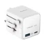 Momax UA29 1-World² 20W Universal 2-Port USB Travel Adapter Specifications: Rated input voltage range: 100-240V 50/60Hz Pin specifications: CN/TW/US; UK/EU/AU USB-C1 output: PD 20W USB-A1 output: 18W USB-C1 + A1 output: 5V 3A Safety certification: CE, FCC, RoHs Materials: Fire-resistant PC Dimensions: 50 x 55.5 x 54.3mm Weight: 105g SKU: UA29D, UA29W, UA29M GaN tech for efficient, powerful charging in a sleek design Compact design that fits seamlessly into any corner of your luggage Universal compatibility across 180+ countries Dual outputs with 1 x USB-C PD and 1 x USB-A to power multiple devices simultaneously Design patent pending, ensuring you charge with originality and style