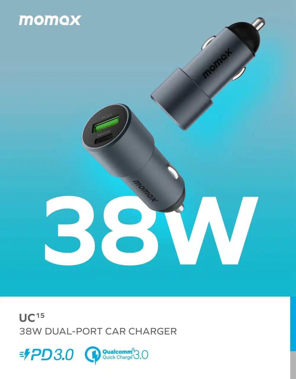 Momax UC15 38W Dual Port Car Charger 5