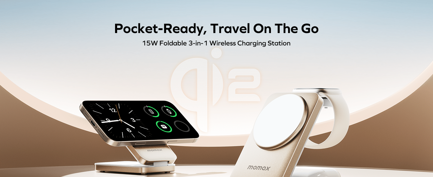 Momax UD36 1 Charge Q.Port 3 in 1 Foldable Magnetic Wireless Charging Stand 2