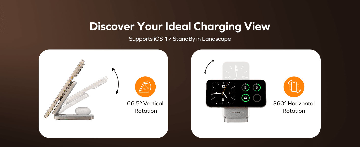 Momax UD36 1 Charge Q.Port 3 in 1 Foldable Magnetic Wireless Charging Stand