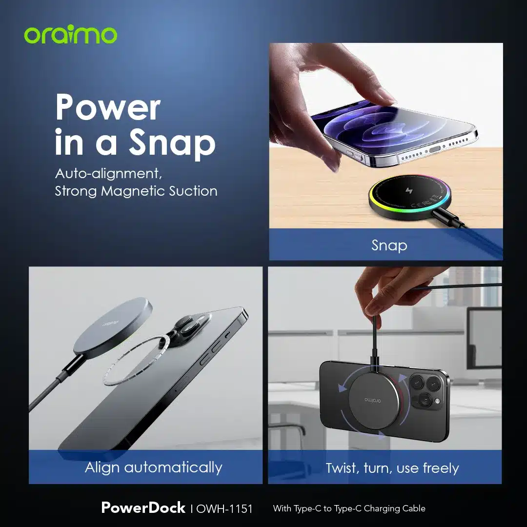 Oraimo PowerDock 15W Magnetic Wireless Charging Pad 3