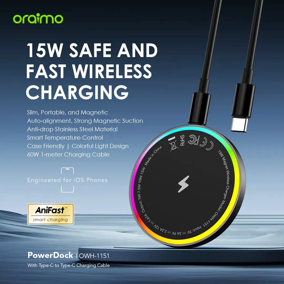 Oraimo PowerDock 15W Magnetic Wireless Charging Pad 6
