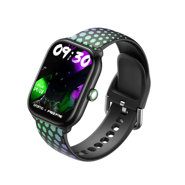 • **Oraimo Watch 6 MOCO X Free Fire Smart Watch (OSW-809)** is a stylish and feature-packed smartwatch designed for gamers, fitness enthusiasts, and everyday users. Featuring a large 2.01-inch HD display, Bluetooth calling, advanced health monitoring, and over 100 sports modes, it delivers a complete smart lifestyle experience right from your wrist. The exclusive Free Fire collaboration design adds unique gaming-inspired watch faces, straps, and styling elements, making it a standout accessory for fans of the popular battle royale game. With IP68 water resistance, long battery life, AI-generated watch faces, and an intuitive user interface, the Watch 6 MOCO is built to keep up with your active lifestyle. • **Large 2.01-Inch HD Display** delivers crisp visuals, vibrant colors, and smooth touch responsiveness for an enhanced viewing experience. • **Exclusive Free Fire Collaboration Edition** features specially designed watch faces, styling elements, and gaming-inspired aesthetics for Free Fire fans. • **Bluetooth Calling Functionality** allows users to make and receive calls directly from the smartwatch without reaching for their phone. • **24-Hour Health Monitoring** tracks heart rate, blood oxygen levels, sleep quality, and additional wellness metrics throughout the day. • **100+ Sports Modes** support a wide range of fitness activities, helping users monitor workouts and achieve health goals. • **AI-Generated Watch Faces** enable personalized watch face customization to match your style, mood, or preferences. • **Long-Lasting Battery Performance** provides up to 7 days of regular usage and up to 30 days of standby time. • **IP68 Water & Dust Resistance** protects the watch from splashes, rain, sweat, and everyday environmental exposure. • **Smart Lifestyle Features** include sedentary reminders, breathing exercises, hydration reminders, and wellness tracking tools. • **Modern User Interface Design** offers a colorful, intuitive, and easy-to-navigate smartwatch experience. --- ## Specifications **Product Name:** Oraimo Watch 6 MOCO X Free Fire Smart Watch **Model:** • OSW-809 **Brand:** • Oraimo **Display Size:** • 2.01 Inches **Display Type:** • TFT HD Display **Resolution:** • 240 × 296 Pixels **Bluetooth Version:** • Bluetooth 5.3 **Material:** • ABS • PC **Battery Type:** • Lithium Polymer Battery **Battery Capacity:** • 300mAh **Charging Time:** • Approximately 3 Hours **Normal Usage Time:** • Up to 7 Days **Standby Time:** • Up to 30 Days **Watch Dimensions:** • 48.2 × 38.8 × 11.1 mm **Weight:** • 42g **Water Resistance Rating:** • IP68 **Calling Features:** • Bluetooth Calling • Call Answering • Call Dialing **Health Monitoring Functions:** • Heart Rate Monitoring • Blood Oxygen (SpO₂) Monitoring • Sleep Tracking • Stress Monitoring • Breathing Training • Sedentary Reminder • Water Drinking Reminder **Sports Modes:** • 100+ Sports Modes **Customization Features:** • AI-Generated Watch Faces • Multiple Watch Face Options • Free Fire Exclusive Watch Faces **User Interface:** • Colorful Smart UI **Compatibility:** • Android Smartphones • iOS Smartphones **Special Edition Features:** • Free Fire Collaboration Strap • Free Fire Inspired Crown Design • Exclusive Watch Case Design • Gaming-Themed Watch Faces **Package Contents:** • Oraimo Watch 6 MOCO Smart Watch ×1 • Charging Cable ×1 • Welcome Guide ×1 --- ## Q&A **Q1: What is special about the Oraimo Watch 6 MOCO X Free Fire Edition?** It features exclusive Free Fire-themed watch faces, design elements, straps, and styling created specifically for fans of the game. **Q2: Can I make phone calls directly from the watch?** Yes, the smartwatch supports Bluetooth calling, allowing you to make and receive calls directly from your wrist. **Q3: How large is the display?** The watch features a large 2.01-inch HD TFT display with a resolution of 240 × 296 pixels. **Q4: How long does the battery last?** The battery provides up to 7 days of regular use and up to 30 days of standby time. **Q5: Does it monitor heart rate and blood oxygen levels?** Yes, it includes continuous heart rate monitoring and blood oxygen (SpO₂) tracking. **Q6: Is the watch waterproof?** The Watch 6 MOCO has an IP68 rating, making it resistant to dust, sweat, splashes, and rain. **Q7: How many sports modes are supported?** It supports over 100 sports and fitness activities. **Q8: Can I customize the watch face?** Yes, users can create personalized AI-generated watch faces and choose from multiple built-in designs. **Q9: Is it compatible with Android and iPhone devices?** Yes, it supports both Android and iOS smartphones. **Q10: Who is this smartwatch suitable for?** It is ideal for gamers, fitness enthusiasts, students, professionals, and anyone looking for a stylish smartwatch with health tracking and Bluetooth calling features.