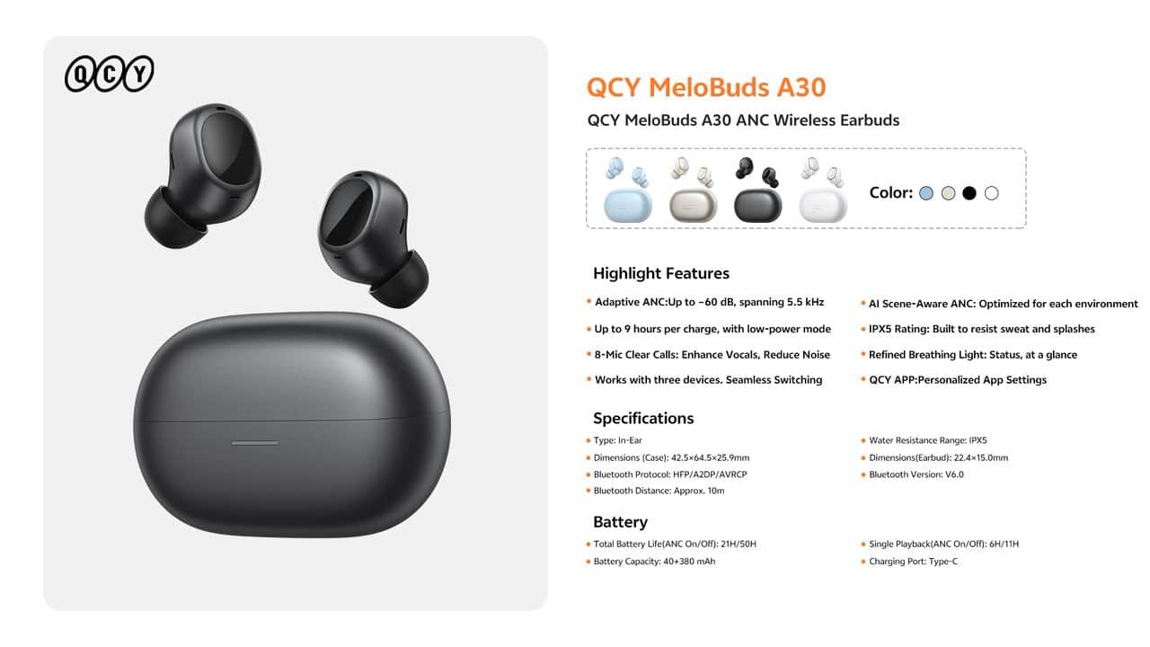 QCY A30 MeloBuds Adaptive ANC Earbuds 4