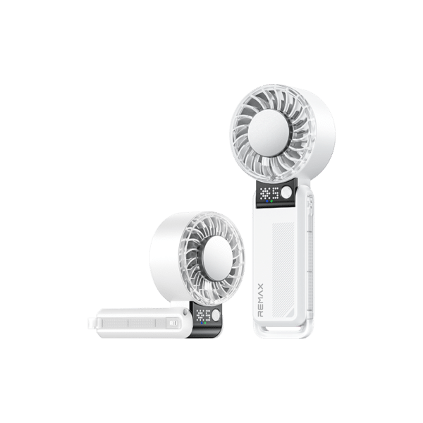 REMAX RS-SF27 Foldable Handheld Fan RS-SF27 Folding semiconductor cooling handheld high-speed fan Product Color: White, Blue Product Material: ABS Product Craftsmanship: Material/Metallic Paint + Excimer Product Capacity: 6000mah Input Current: 5V-2A Rated Power: 3W Charging Time: Approx. 4.5H Full Change: Fully Charged LED is always on Charging Interface: Type-c Using Time: Maximum Wind: 7H, Minimum Wind: 18H Bare Bones Size: 190*74*44.7mm bare weight: 232g Super windy, ice-cold.Folding semiconductor cooling handheld high-speed fan imageRapid Cooling Ice Wind 5-speed high windEasy to adapt to various scenes Stylish, lightweight and powerful imageHigh RPM Silent Engine Turbocharging technologyBrushless motor, silent air duct design Quietly enjoy the high wind power imageLarge 4000mAh battery Enjoy a cool dayCool from morning to night With 13 hours of long battery life, it's really cool when it blows for a long time! imageIce packs to cool you down in the summer Take a small ice cube with you when you go out in the summerSemiconductor Ice Magnets for Instant Cooling REMAX RS-SF27 Foldable Handheld Fan Semiconductor Cooling Digital Display 5-Speed Desktop Fan - Blue 【Semiconductor Cooling Technology】Advanced semiconductor ice magnetic sheets provide instant cooling sensation, delivering refreshing relief in hot weather. 【4000mAh Long-Lasting Battery】High-capacity battery provides up to 13 hours of operation on minimum speed and 4 hours on maximum speed for extended use. 【5m/s High-Speed Performance】Powerful 5-speed brushless motor with turbocharging technology delivers strong airflow up to 5 meters per second. 【Foldable Multi-Scene Design】90-degree foldable structure supports handheld, neck-hanging with lanyard, and desktop stand modes for versatile usage. 【Smart Display & Safety Lock】Built-in dot matrix display shows battery level and wind speed settings clearly, with independent safety lock to prevent accidental operation. Specifications: Model: RS-SF27 Material: ABS Output Power: 3W Battery Capacity: 4000mAh Charging Input: 5V⎓2A Charging Time: 4.5 hours Wind Speed Gear: 5-speed Charging Interface: Type-C Operating Time: Max Speed 4H, Min Speed 13H