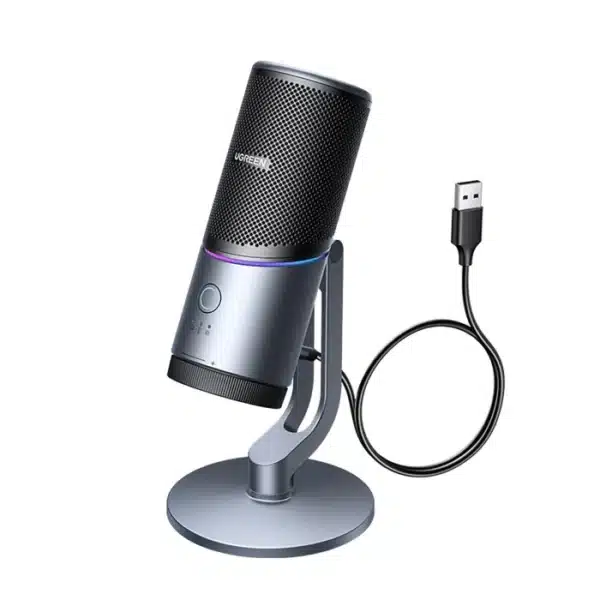 UGREEN CM769 (35629) Desktop Microphone Exceptional Sound Quality: UGREEN microphone supports up to 96KHz/24bit, and advanced DSP noise reduction algorithm combined with cardioid microphone for focused audio capture, delivering an immersive recording experience and crystal-clear vocals. Note: The distance from the Mic is within 3.3ft during audio input to ensure sound quality Dynamic RGB Lights: The microphone for pc has 7 RGB lighting modes, including a dynamic effect, 5 single colors, and a rainbow colors effect, adding a unique atmosphere to your recording environment. Whether you're streaming live or recording videos, these lighting effects create stunning visual effects that enhance the viewer's experience Convenient Control Design: Equipped with a function key to switch microphone /headphone/RGB lights modes, an gain control knob for volume/RGB effects, and a top mute button to manage audio quickly. You can quickly adjust volume, switch lighting effects, or one-touch mute Ideal for Streaming and Gaming: The computer microphone with a headphone jack has no latency when monitoring your audio, providing a better gaming experience or recording video creation. Plug and play, no driver is required. Note: The microphone doesn't support the speaker Wide Compatibility: This microphone is compatible with computers, PC, PS4/PS5, Swithc/iPhone 15/16(require a USB C to C data cable), Mac, Windows, iOS, and platforms like YouTube and Zoom. The standing desktop microphone is suitable for a home studio. Additionally, it features a standard 3/8 thread interface at the bottom for stand connection (stand not included), offering more usage options Brand UGREEN Model Name CM769 sku 35629 Connectivity Technology USB Connector Type 3.5 mm Jack, USB Type-C Special Feature 96KHz/24bit, Adjustable Gain Control Knob, Mute Function, RGB Lights, Volume Control Compatible Devices Gaming Console/PS5/Switch, Laptop, Mac Book Air, iPad Pro 2018/iPad Pro 2020/iPad air/iPad mini Series, iPhone 16 Series/Samsung/HuaweiGaming Console/PS5/Switch, Laptop, Mac Book Air, iPad Pro 2018/iPad Pro 2020/iPad air/iPad mini Series, iPhone 16 Series/Samsung/Huawei Color Black Included Components 1x 6.6FT USB A to C Cable, 1x Microphone Polar Pattern Unidirectional