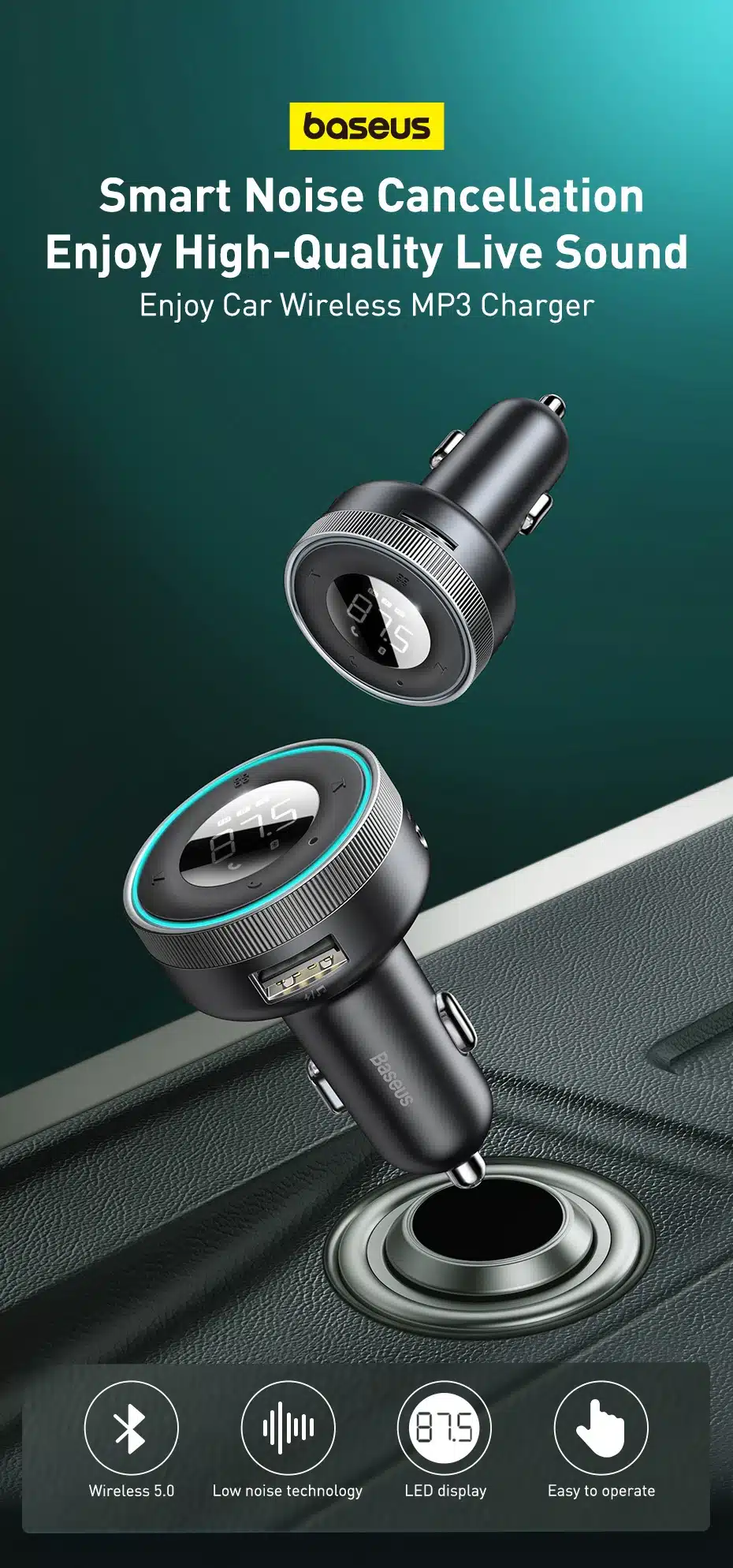 Baseus CCLH 01 Enjoy Car Wireless MP3 Charger 3