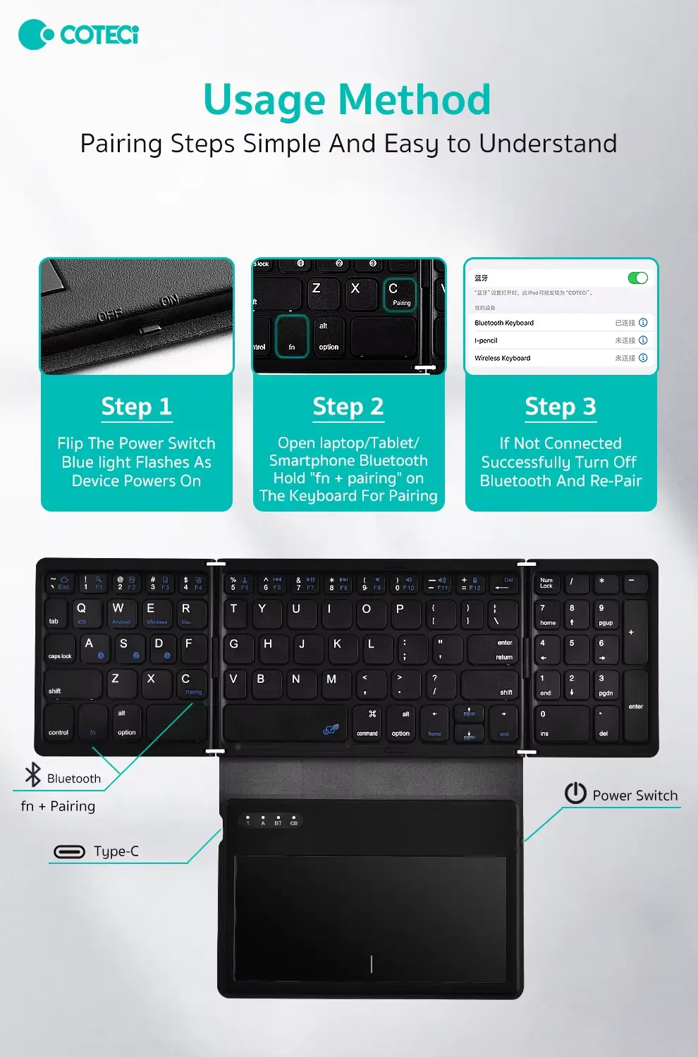 COTECi 81 Key Folding Keybaord with Touchpad OF 032 5