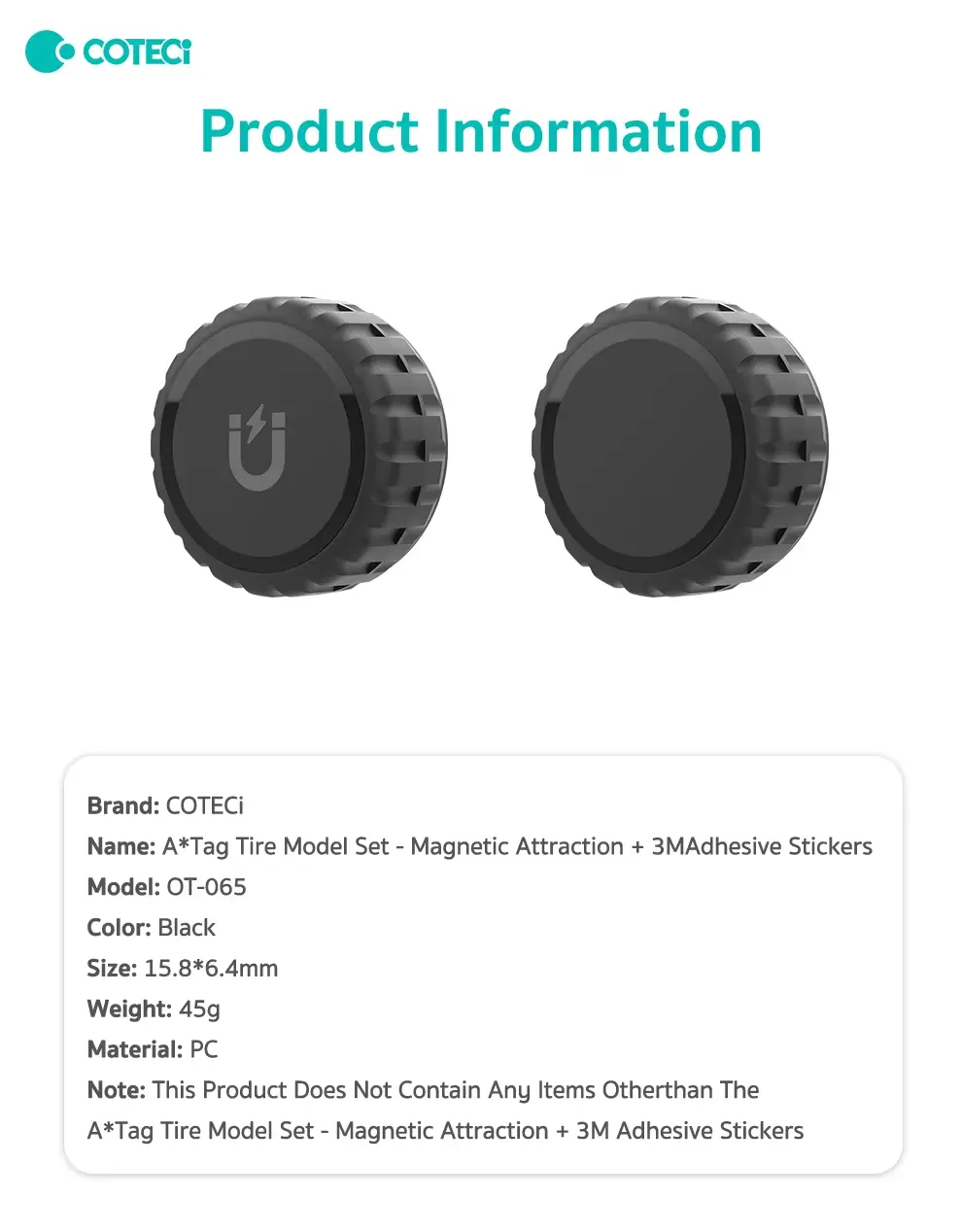 COTECi OT 065 Tire Model Set Rugged GPS Tracker Protective Cover Case for Airtag 3