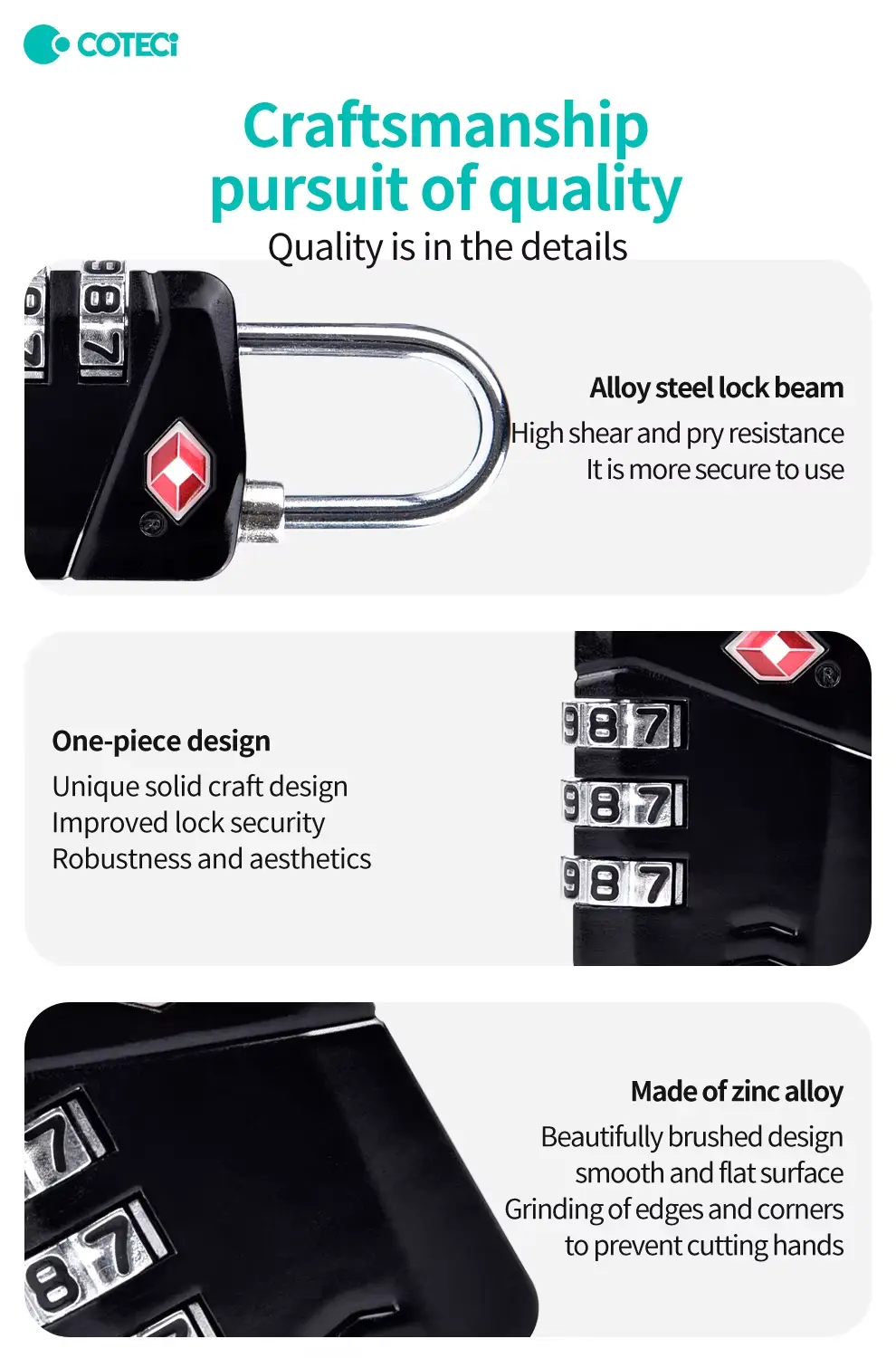 COTECi TR 006 Zinc Alloy TSA Customs Combination Lock 4