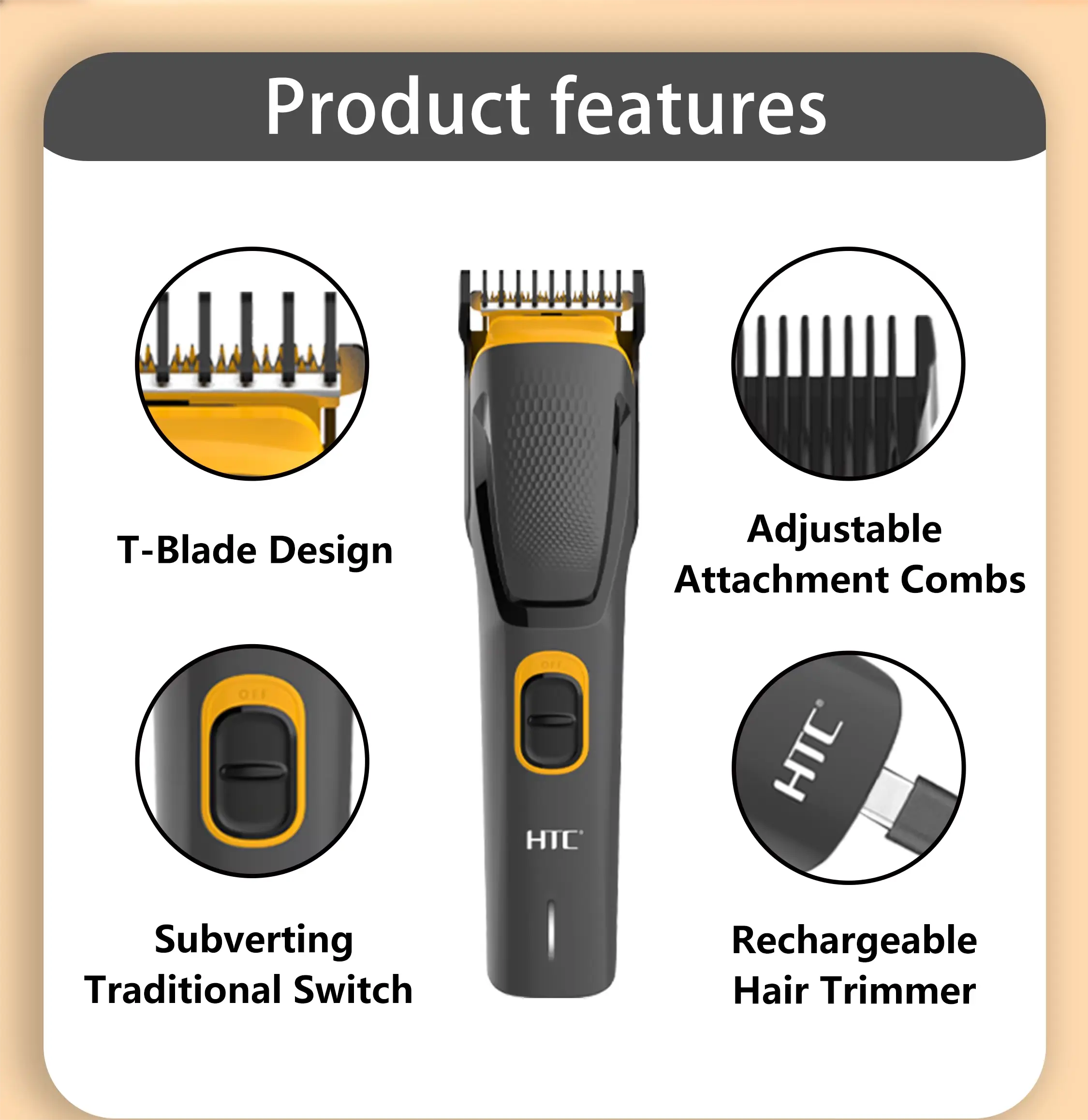 HTC AT 509 Rechargeable Hair Trimmer 4